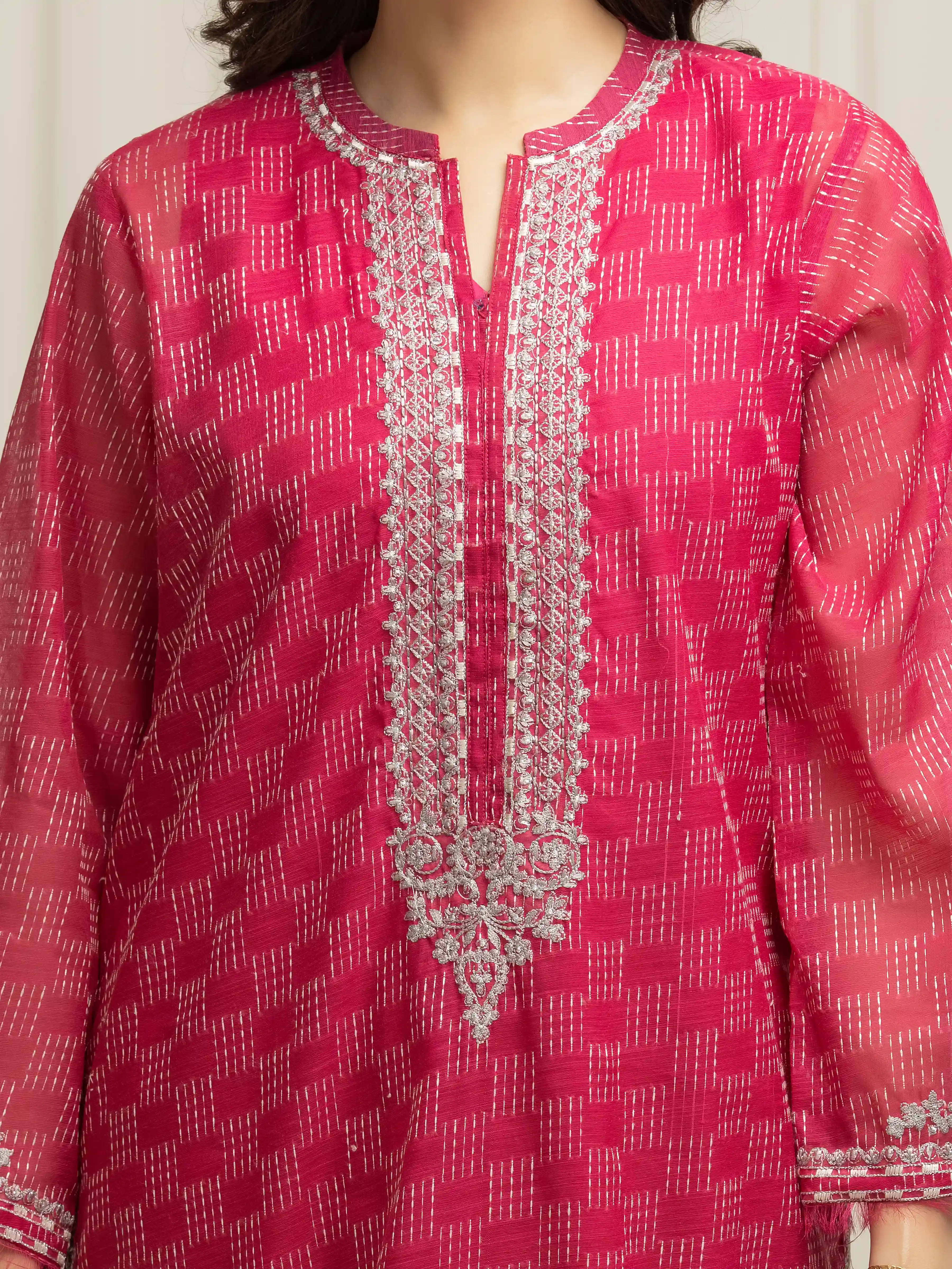 Embroidered Jacquard Suit - EWTKED5-80318-3P - Image 3