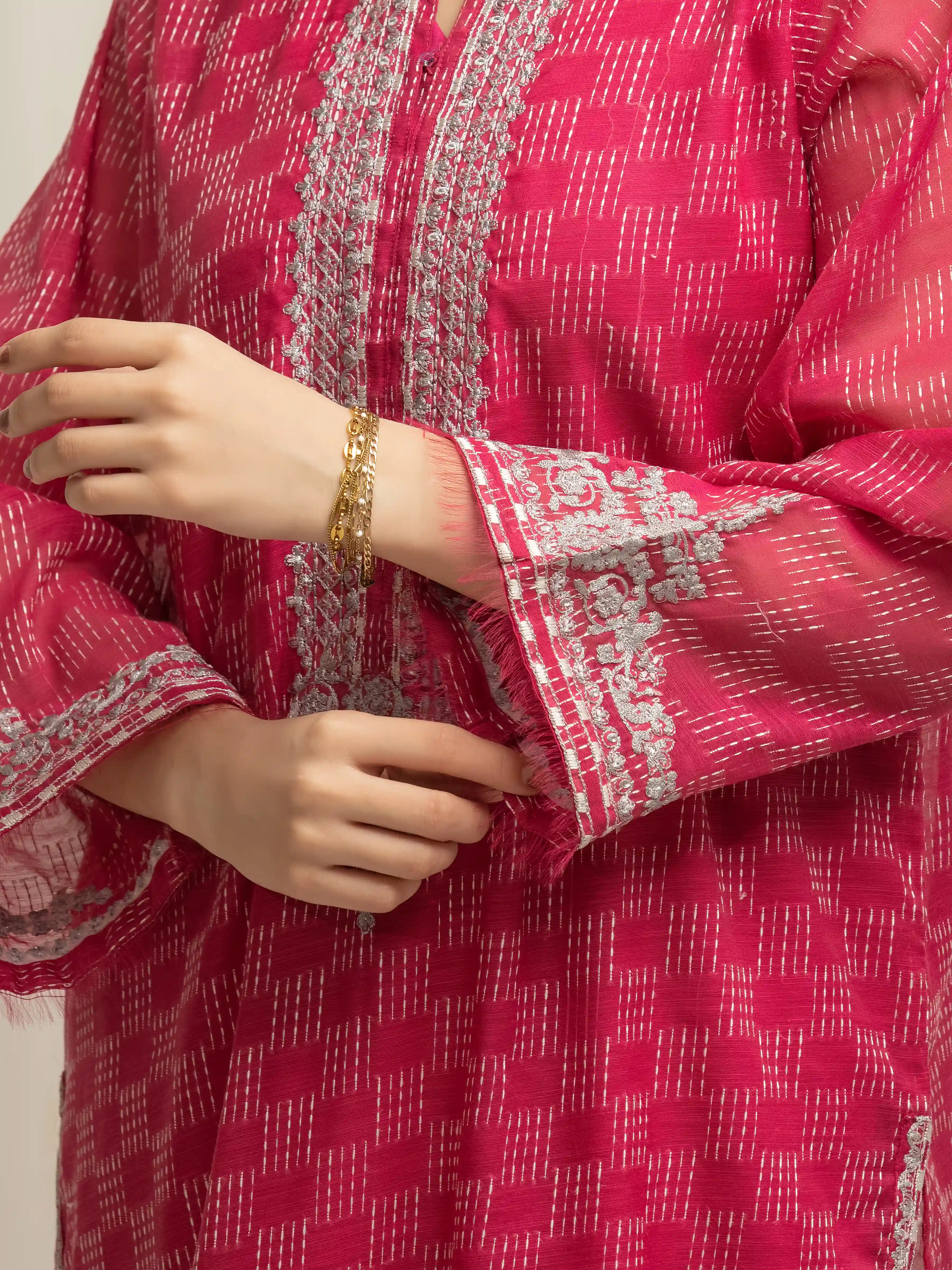 Embroidered Jacquard Suit - EWTKED5-80318-3P - Image 4