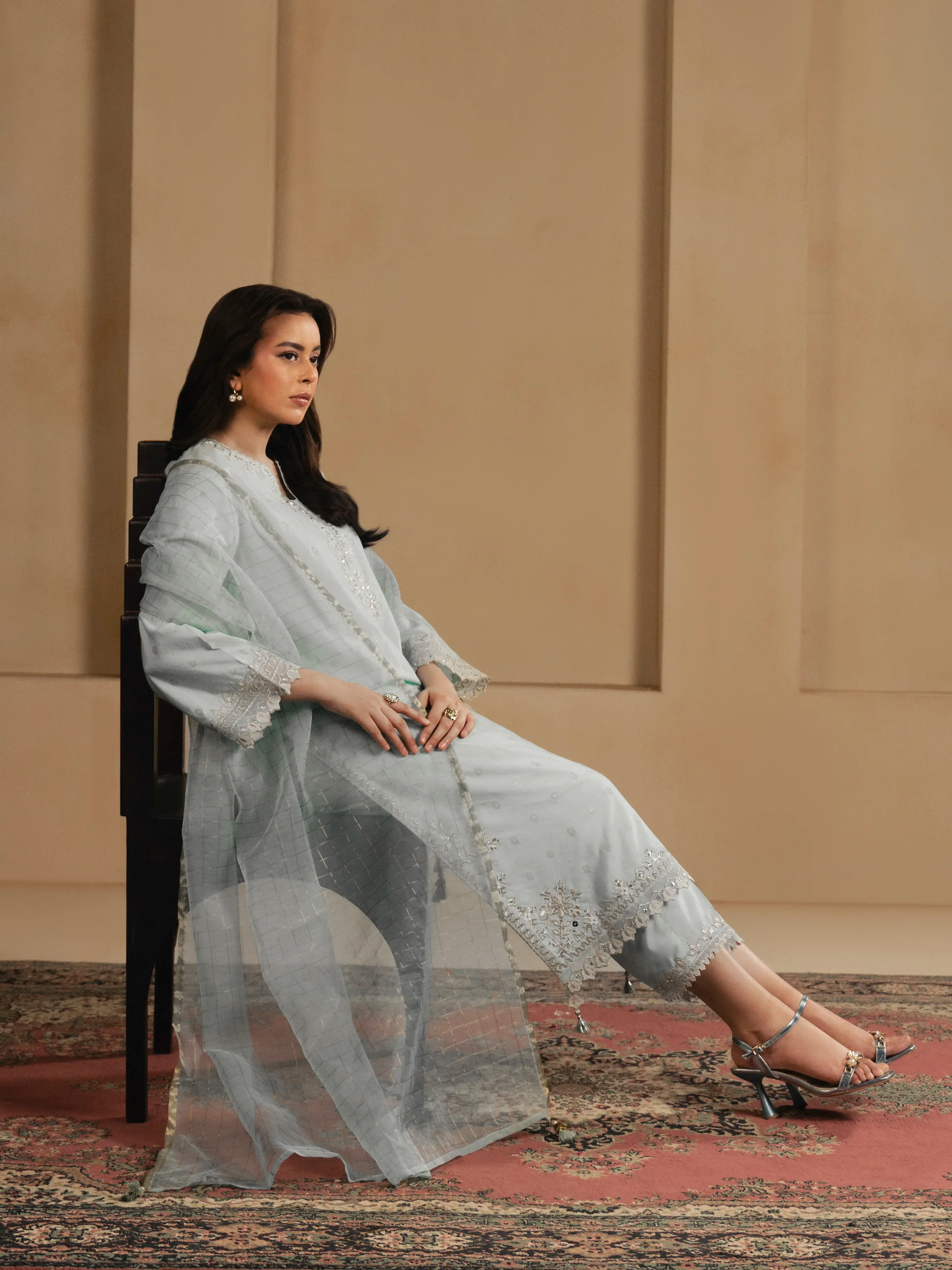 Embroidered Jacquard Suit - EWTKED6-86139-3P - Image 3