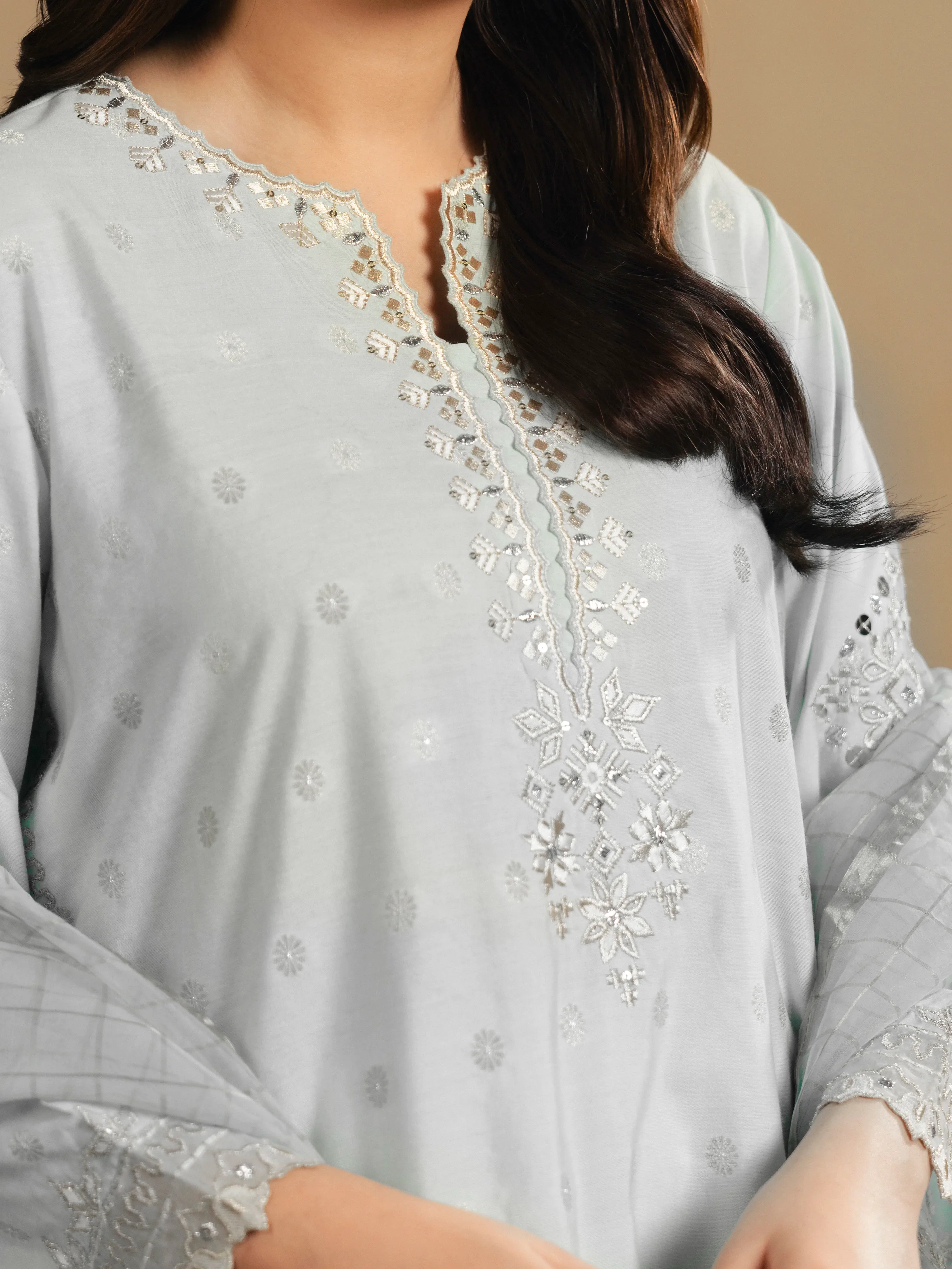 Embroidered Jacquard Suit - EWTKED6-86139-3P - Image 4