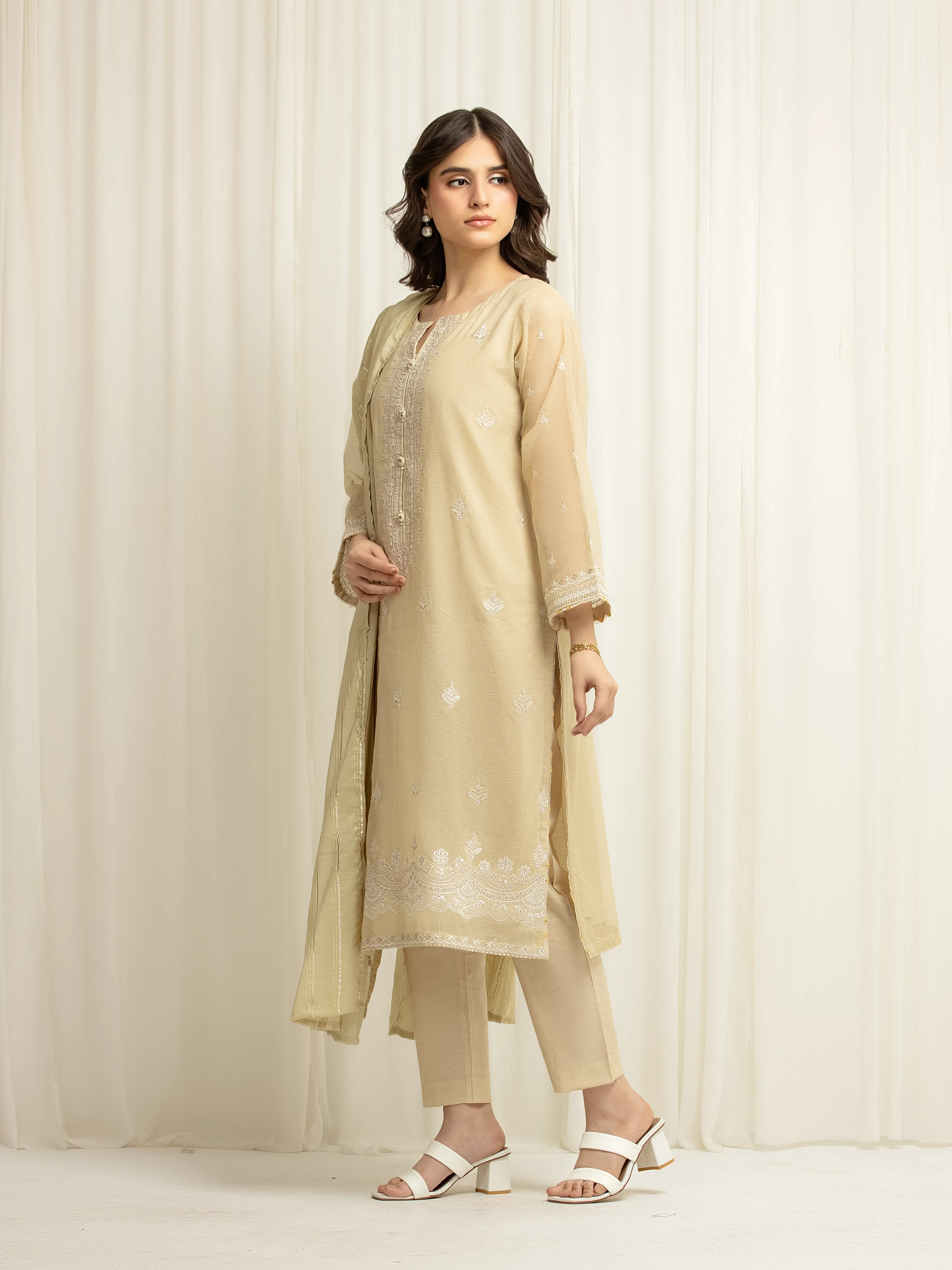 Embroidered Net Suit - EWTPLED5-00051-3P - Image 2
