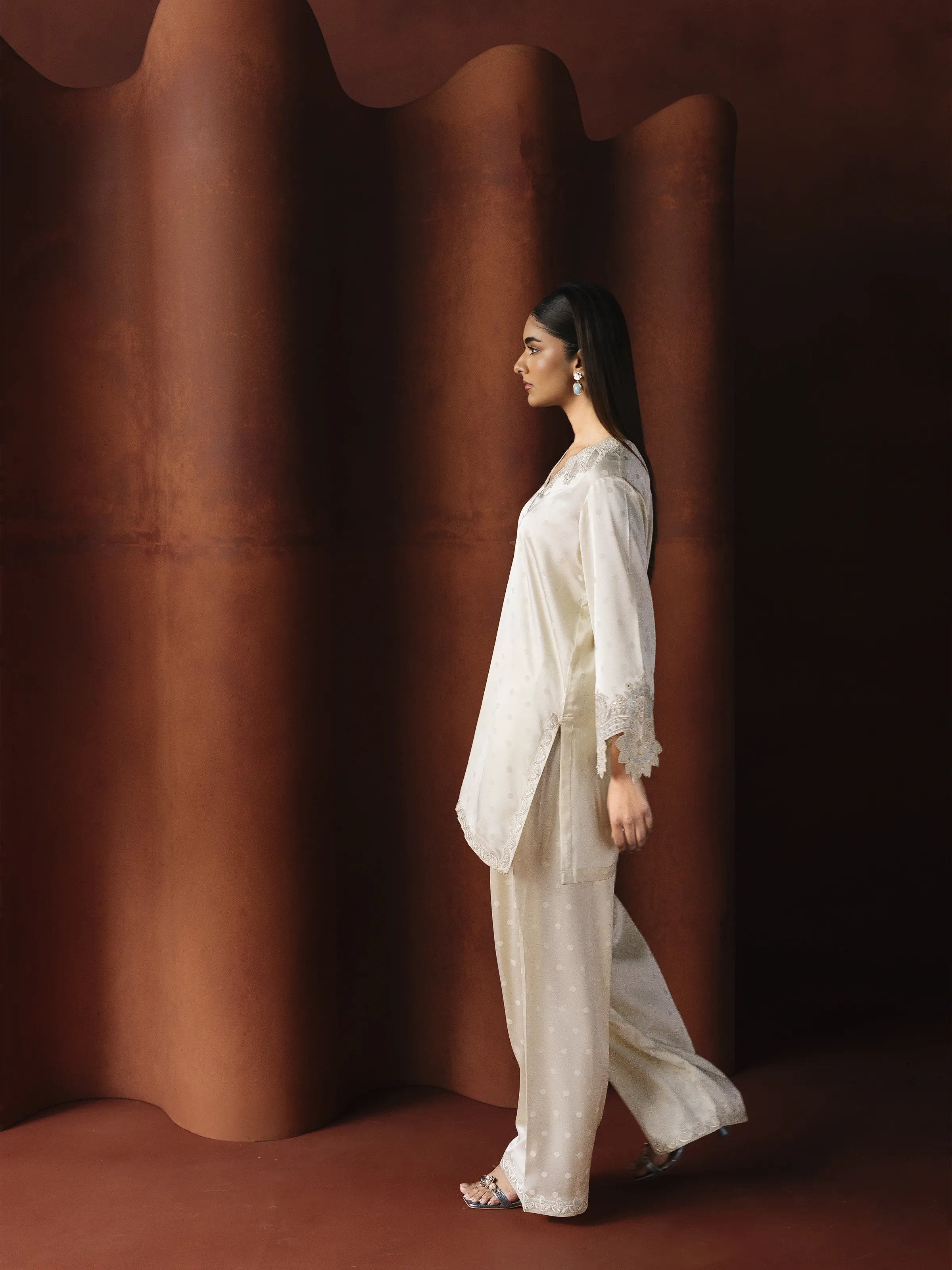 Embroidered Cotton Satin Co-Ord Set - EWTKED6-86152ST - Image 6