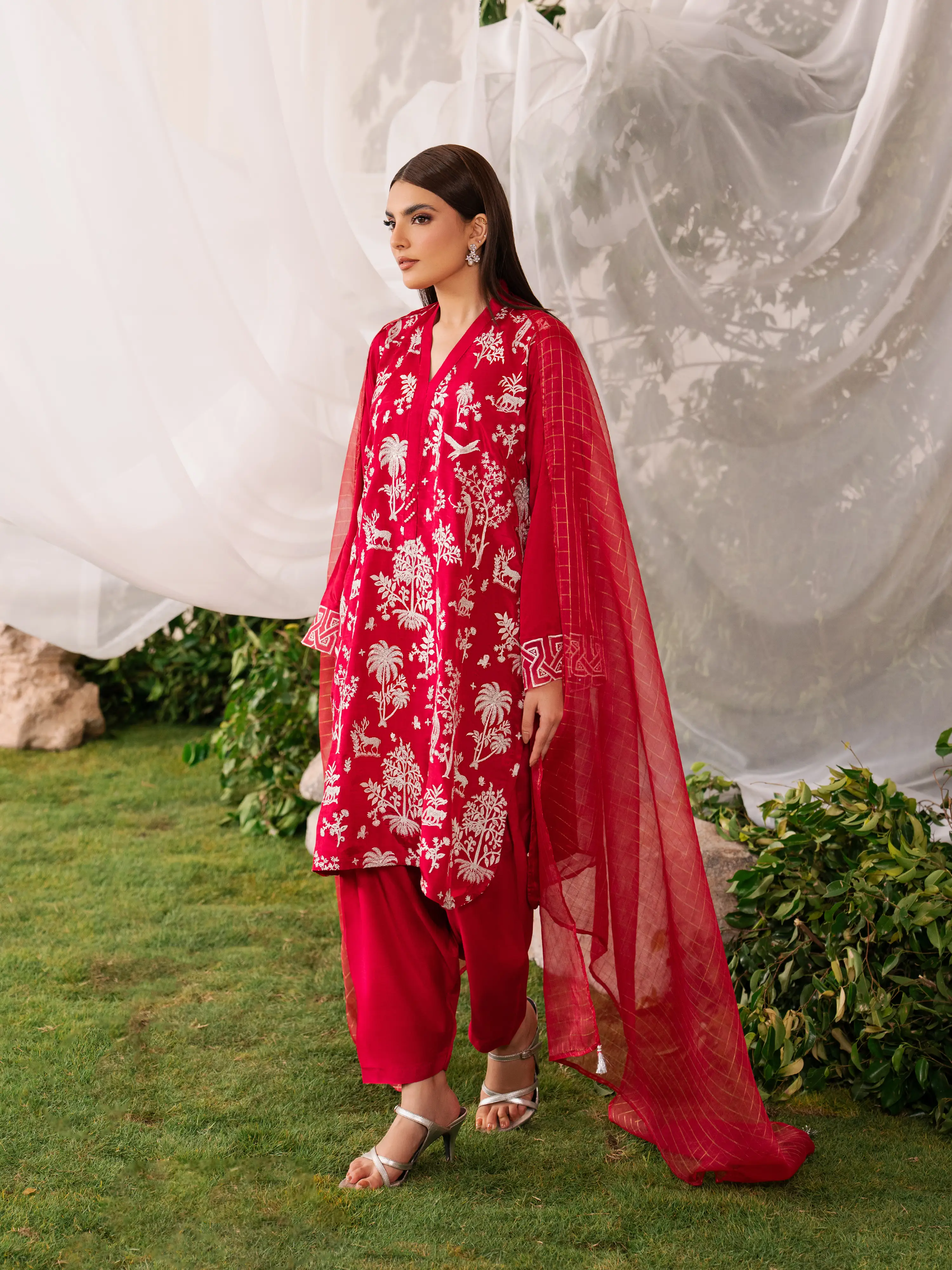 Embroidered Silk Suit - EWTPLED6-00063-3P - Image 5