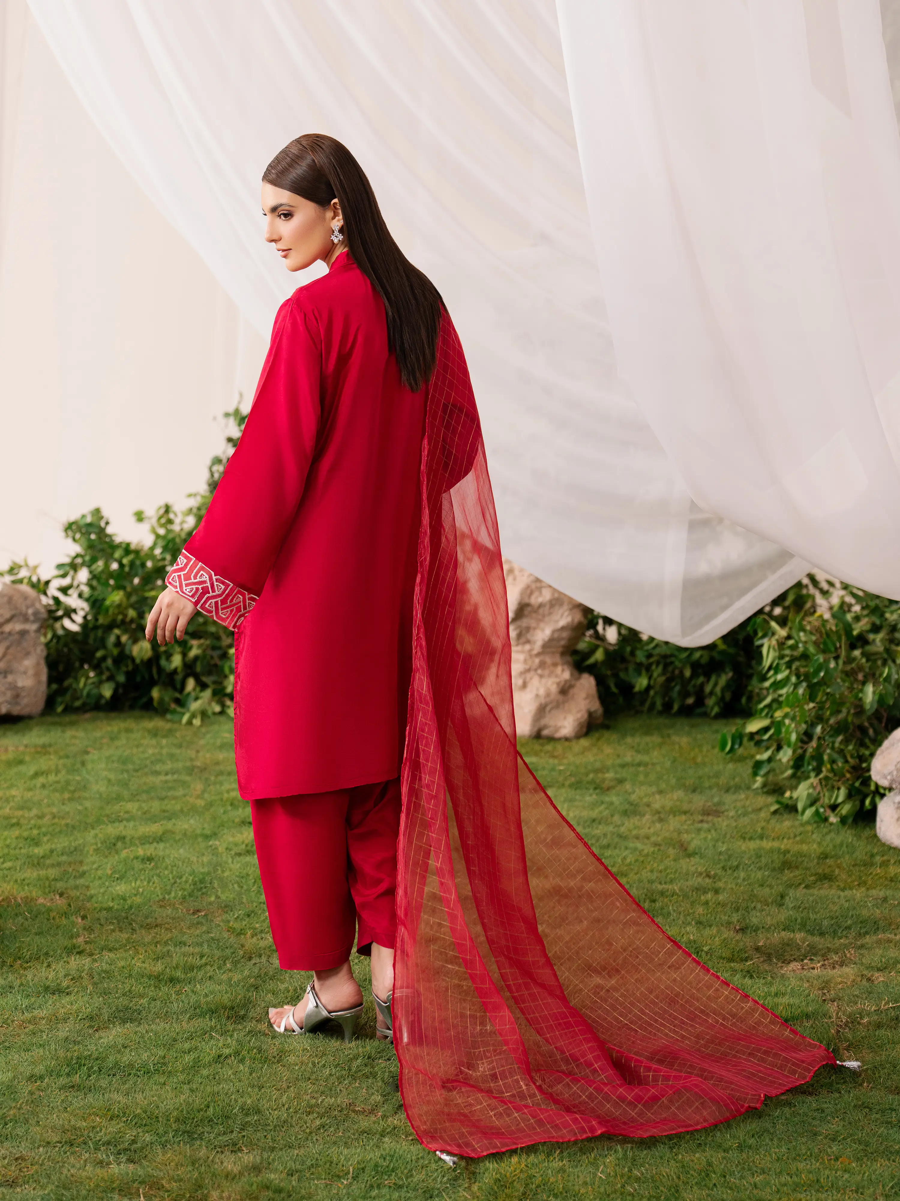 Embroidered Silk Suit - EWTPLED6-00063-3P - Image 6