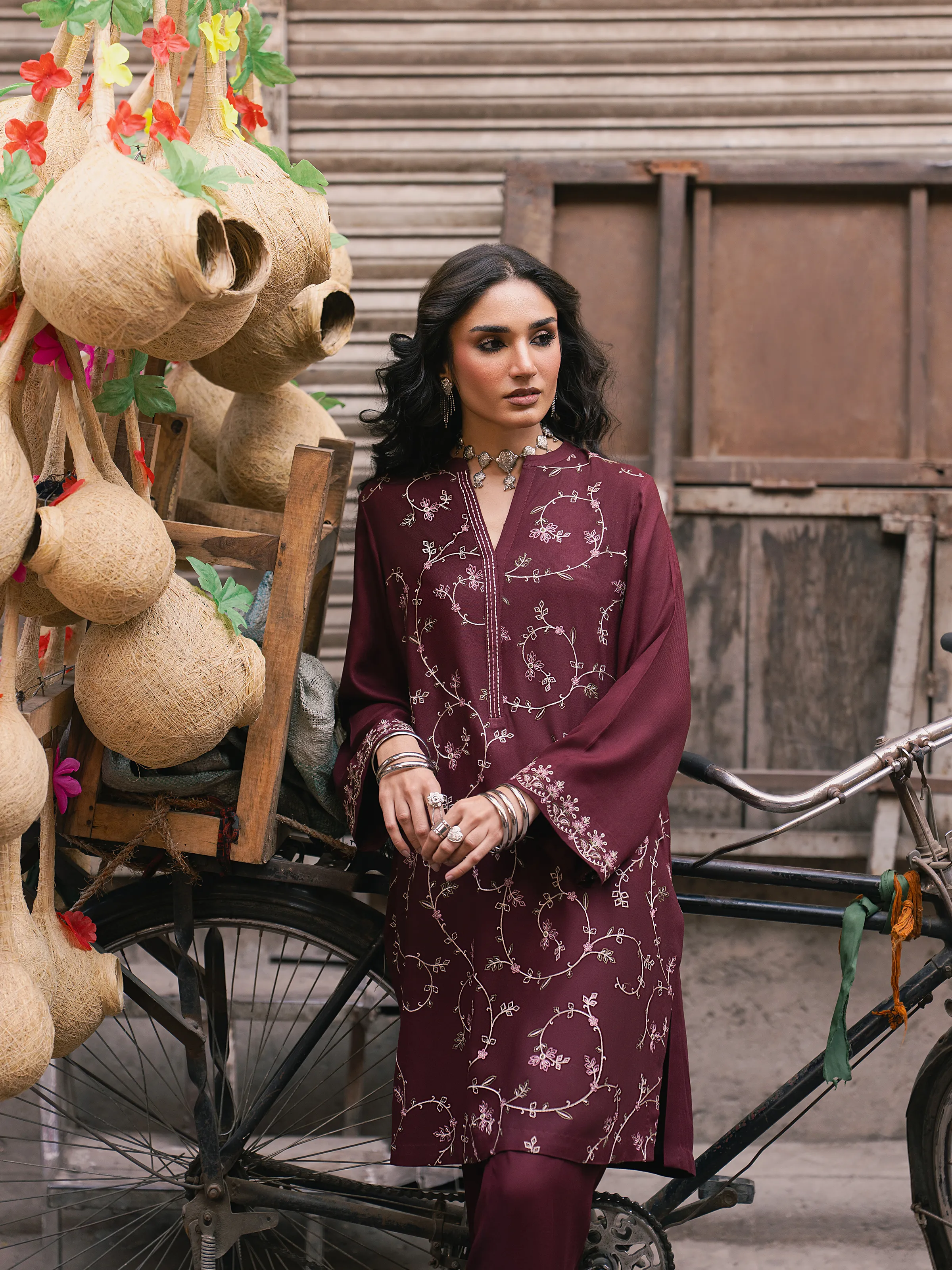 Embroidered Viscose Co-Ord Set - EWTKED5-84056ST - Image 2