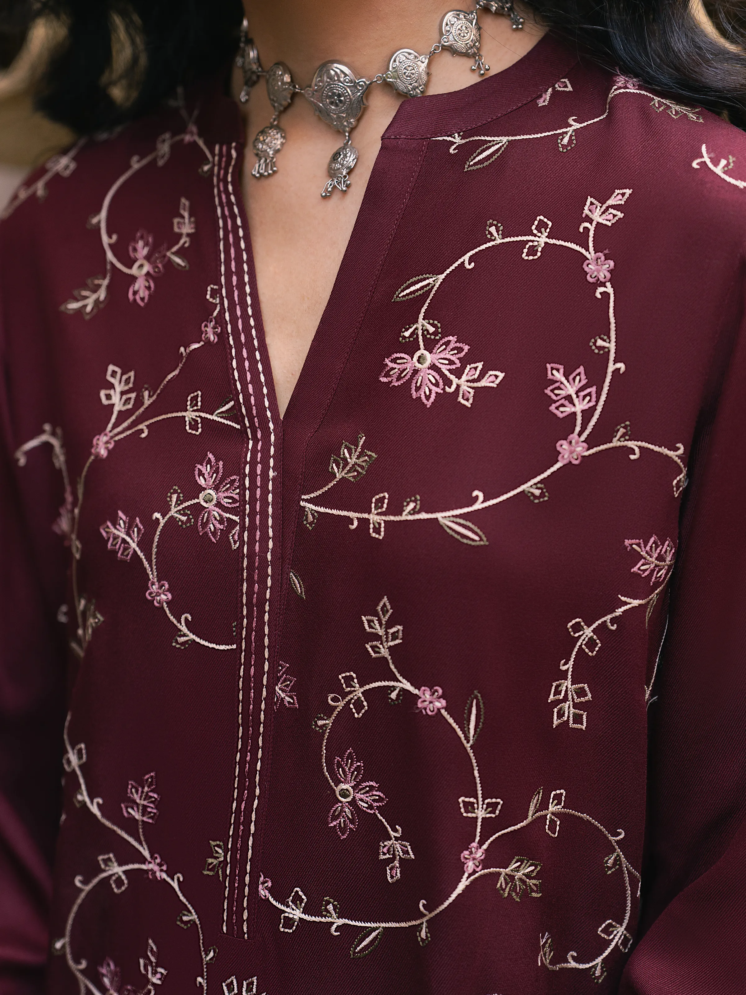 Embroidered Viscose Co-Ord Set - EWTKED5-84056ST - Image 3