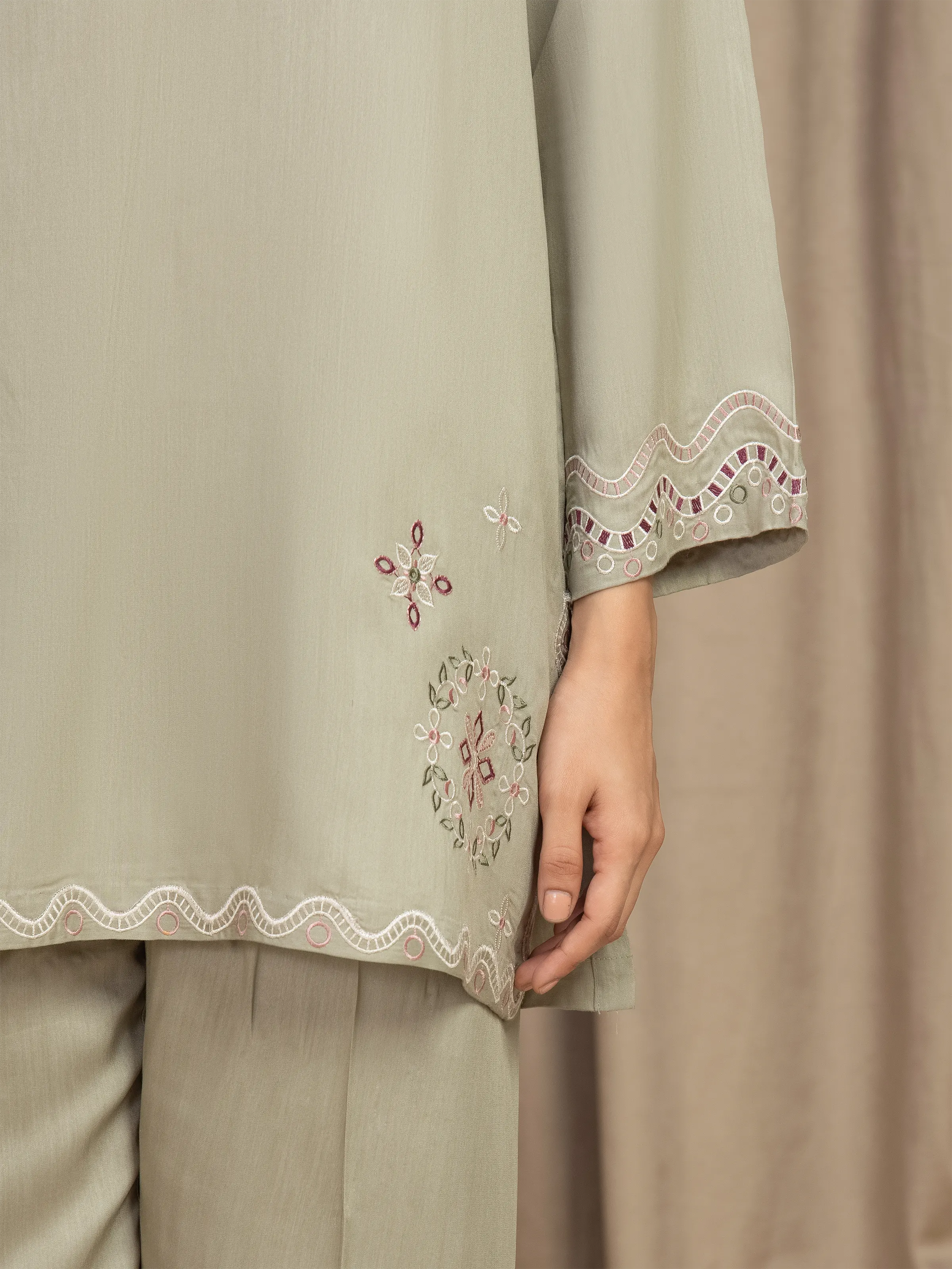 Embroidered Viscose Co-Ord Set - EWTKED5-84064ST - Image 3