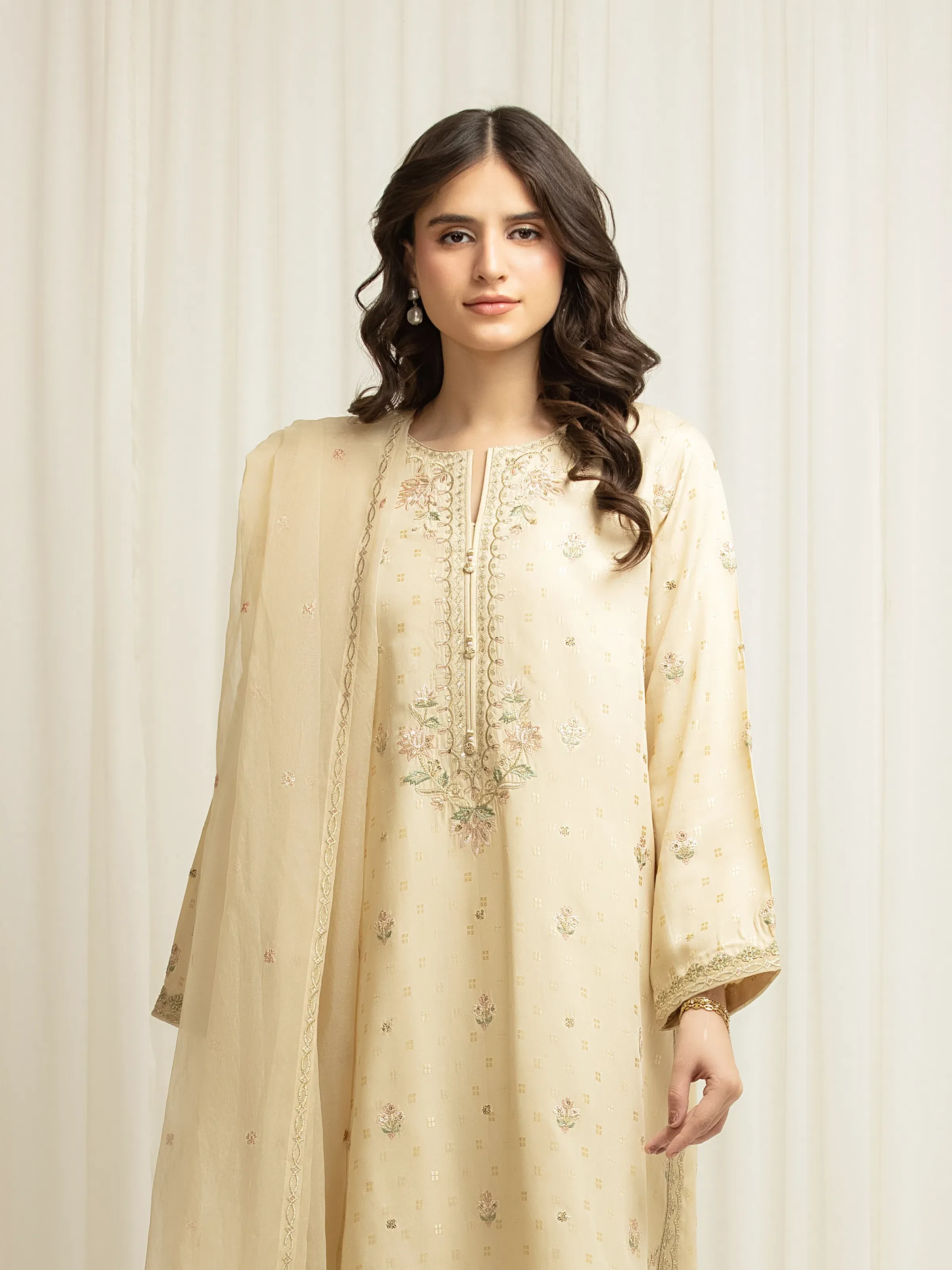 Embroidered Viscose Suit - EWTKED6-84081-3P - Image 3