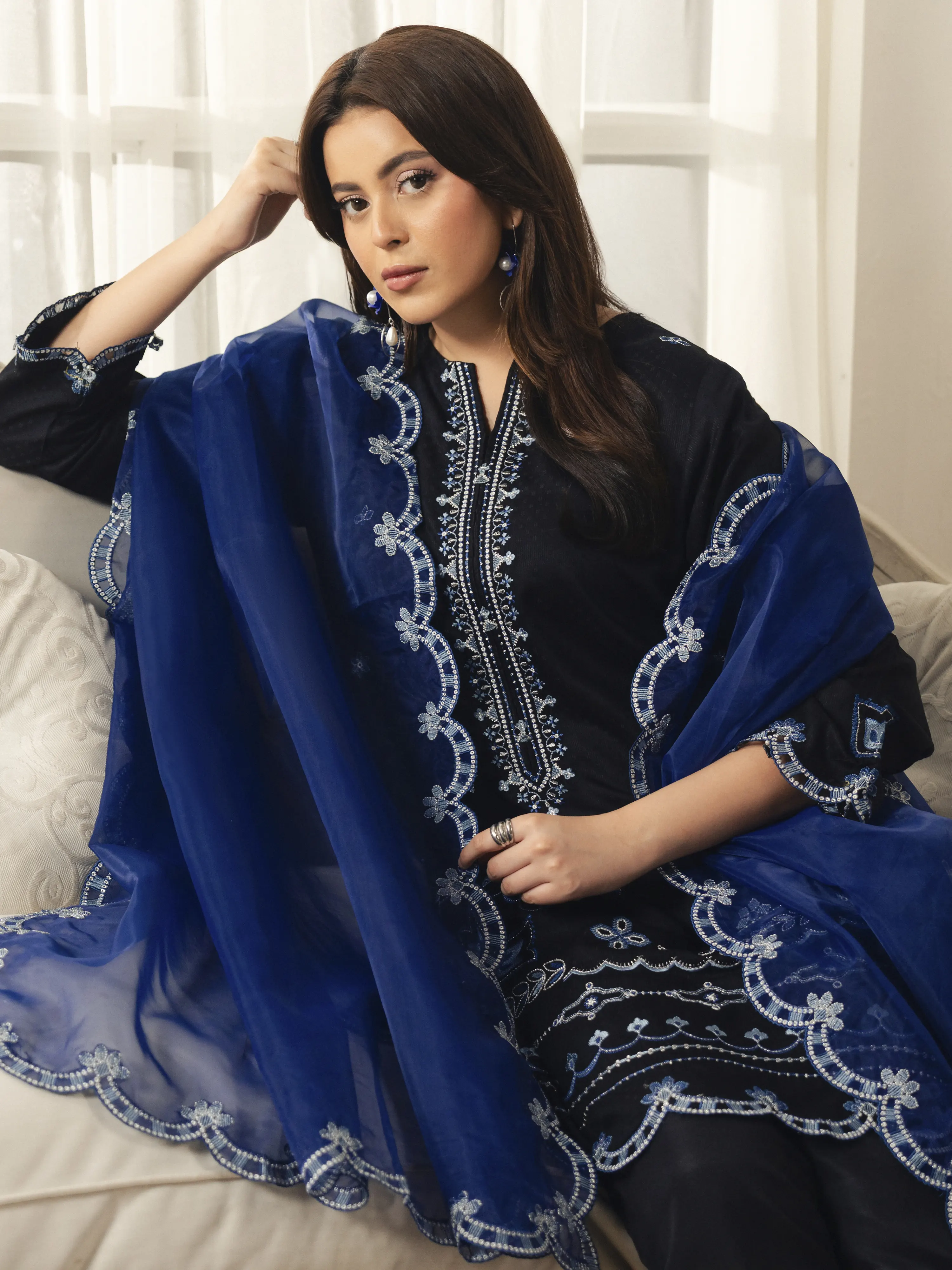 Embroidered Viscose Suit - EWTKED6-84082-3P - Image 6