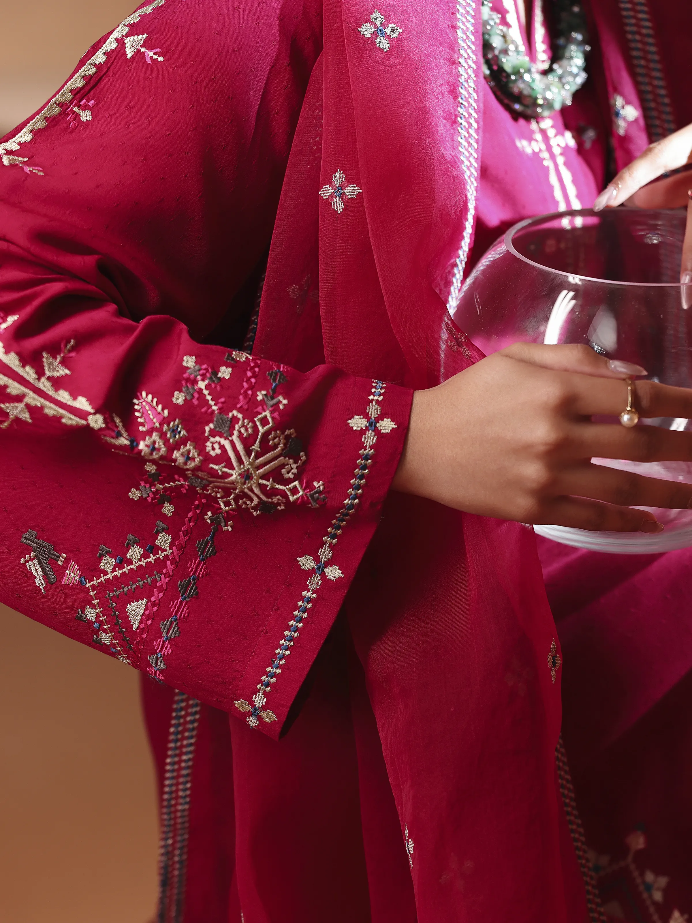 Embroidered Viscose Suit - EWTKED6-84083-3P - Image 5