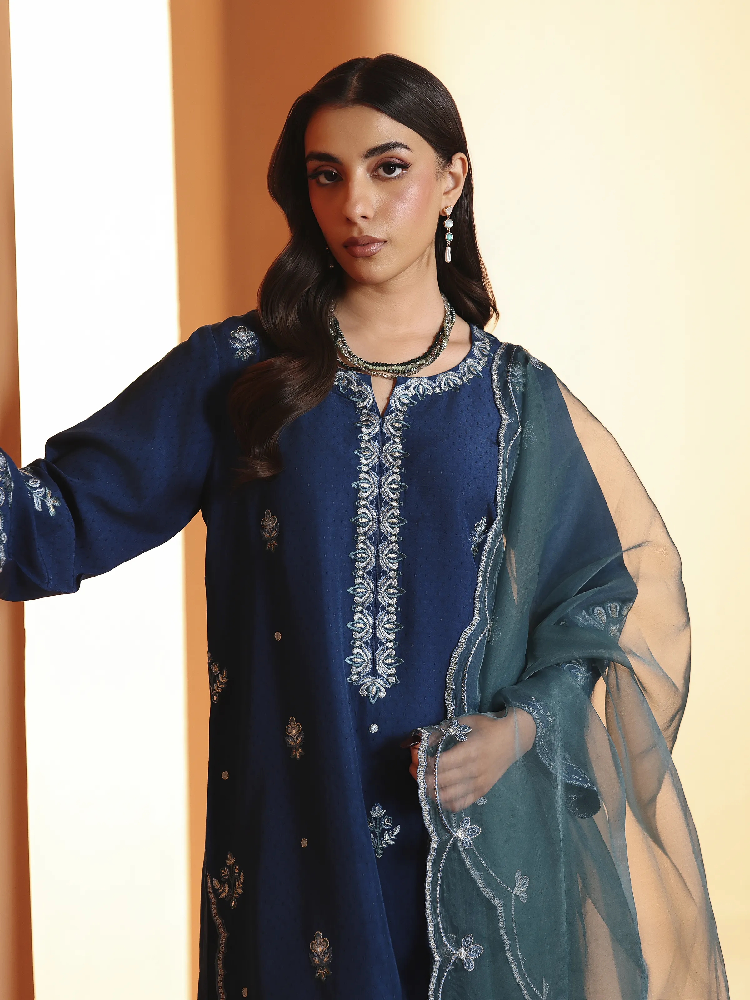 Embroidered Viscose Suit - EWTKED6-84084-3P - Image 2