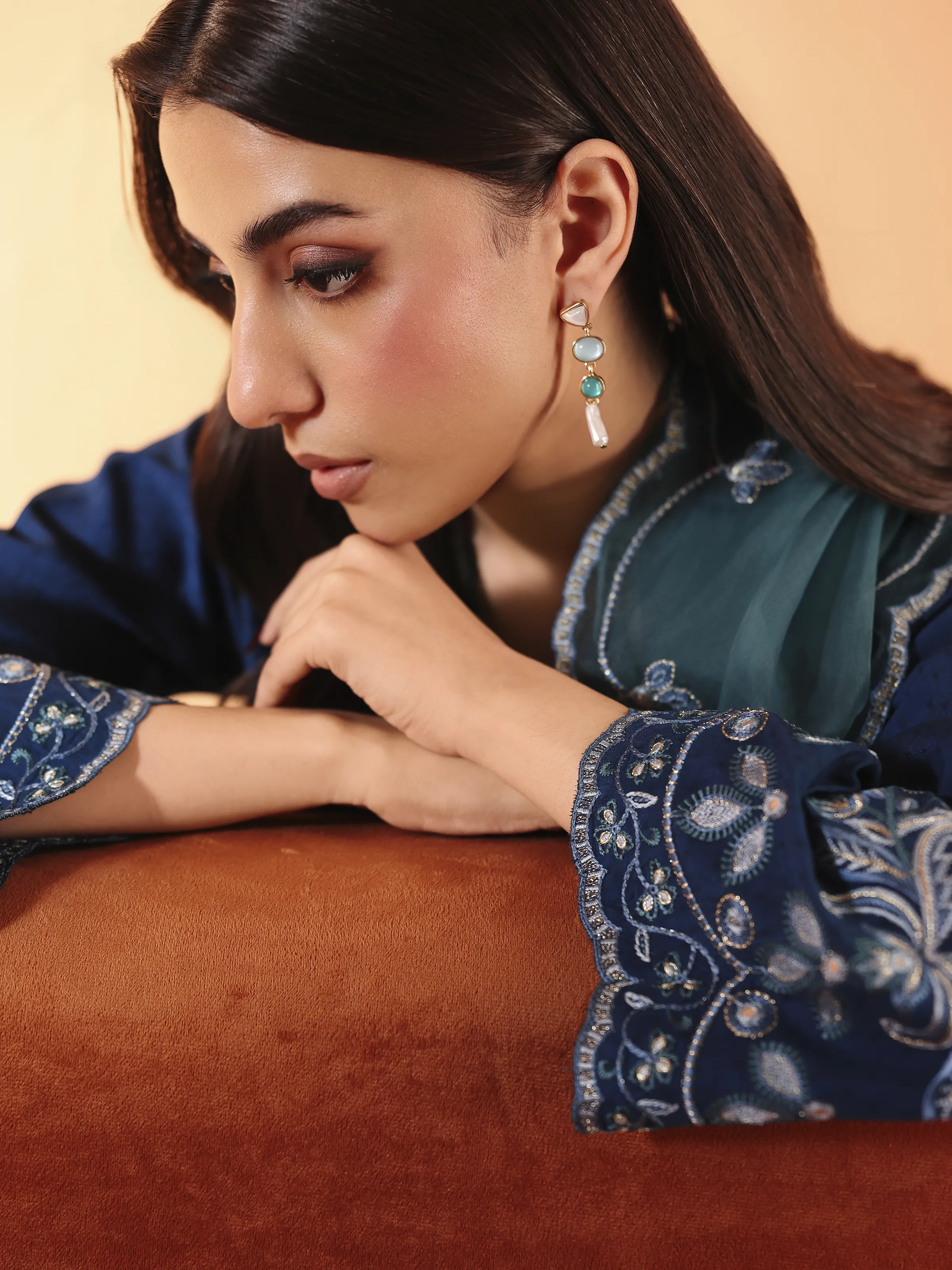 Embroidered Viscose Suit - EWTKED6-84084-3P - Image 5