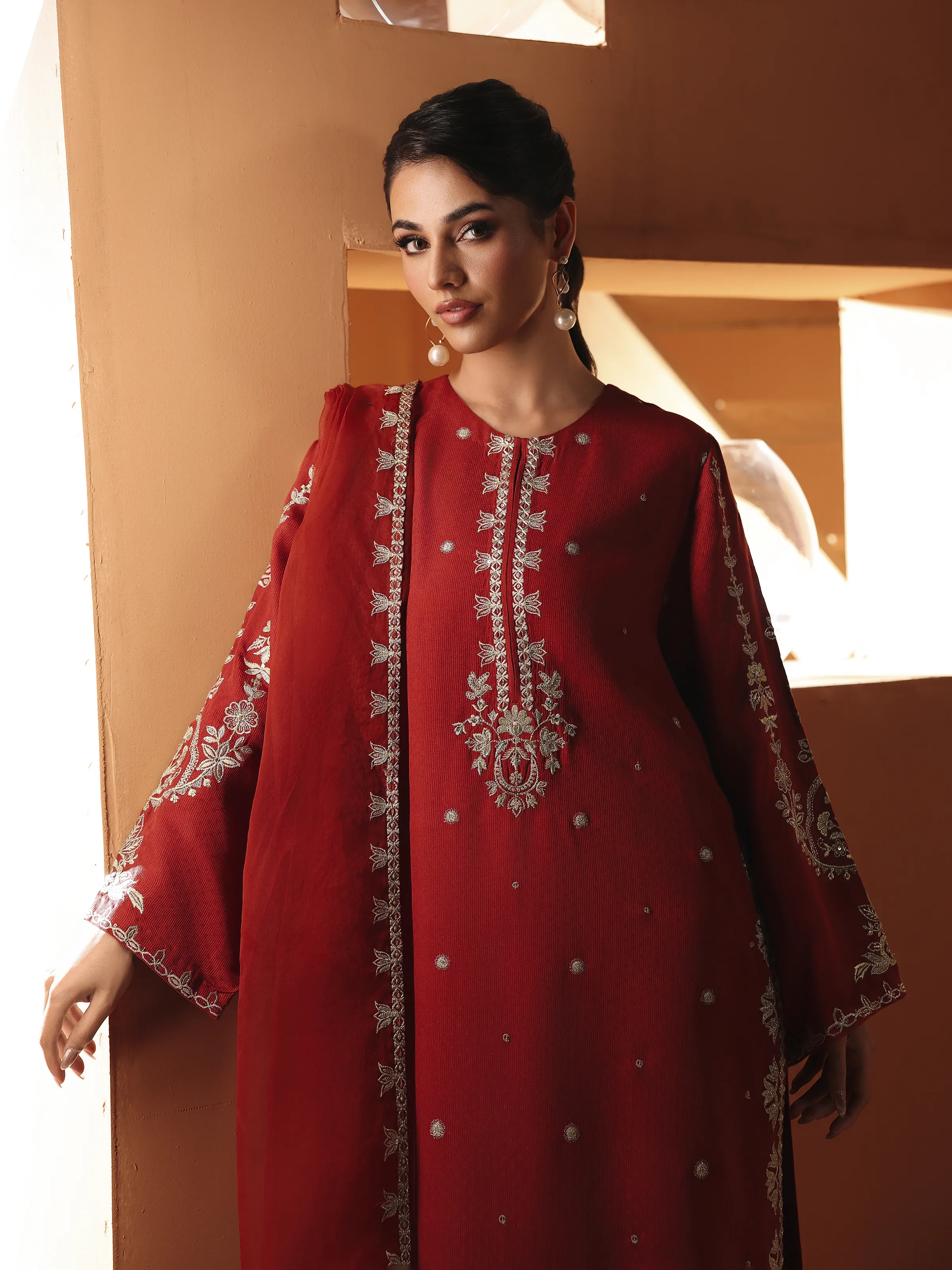 Embroidered Viscose Suit - EWTKED6-84119-3P - Image 2