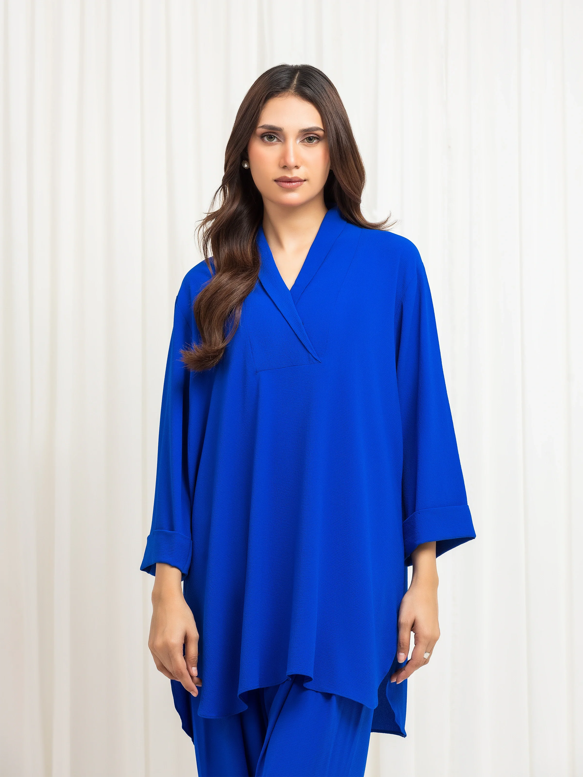 Solid Crepe Chiffon Co-Ord Set - EWTKS6-86108ST - Image 2