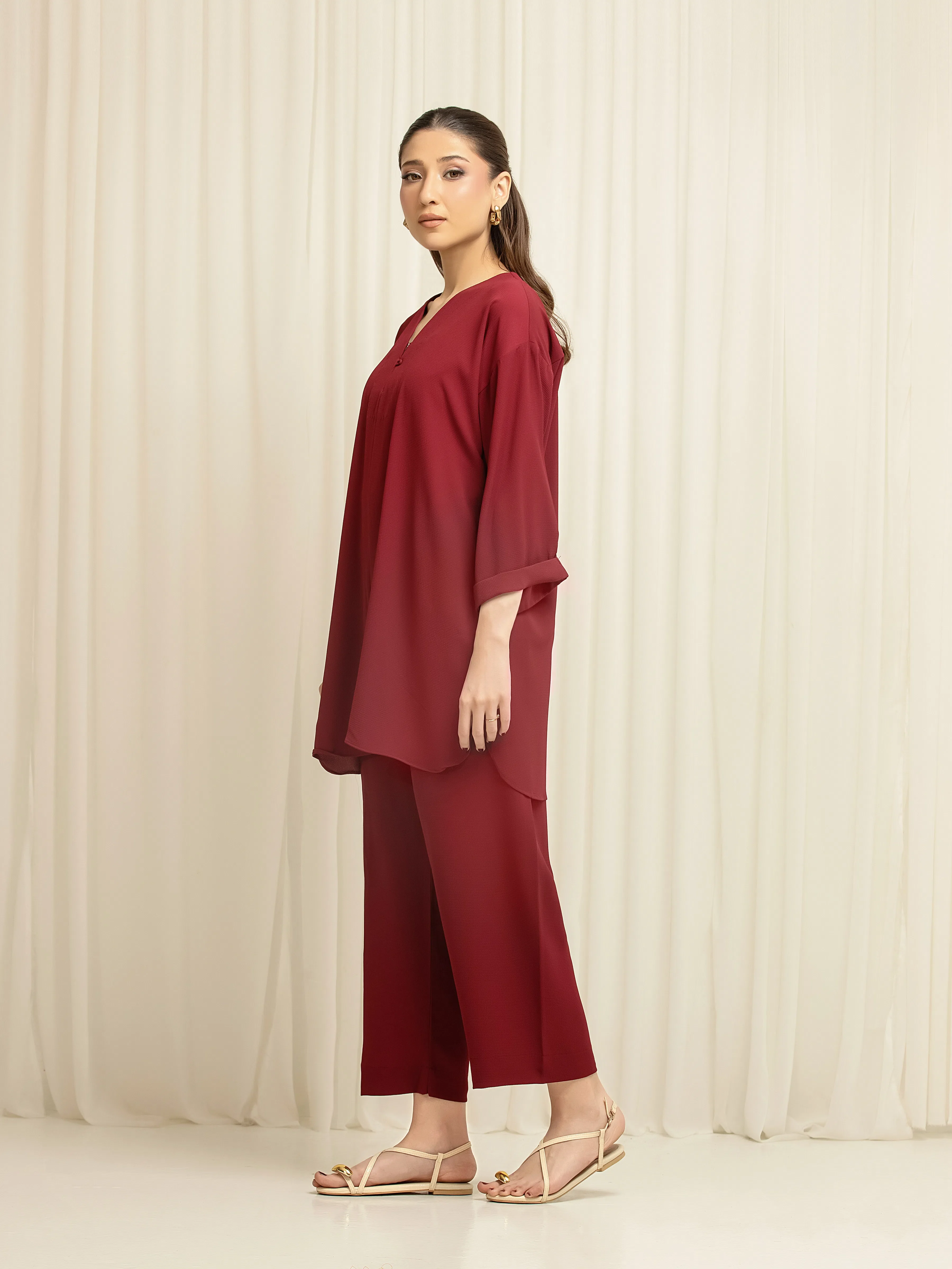 Solid Crepe Chiffon Co-Ord Set - EWTKS6-86109ST - Image 5
