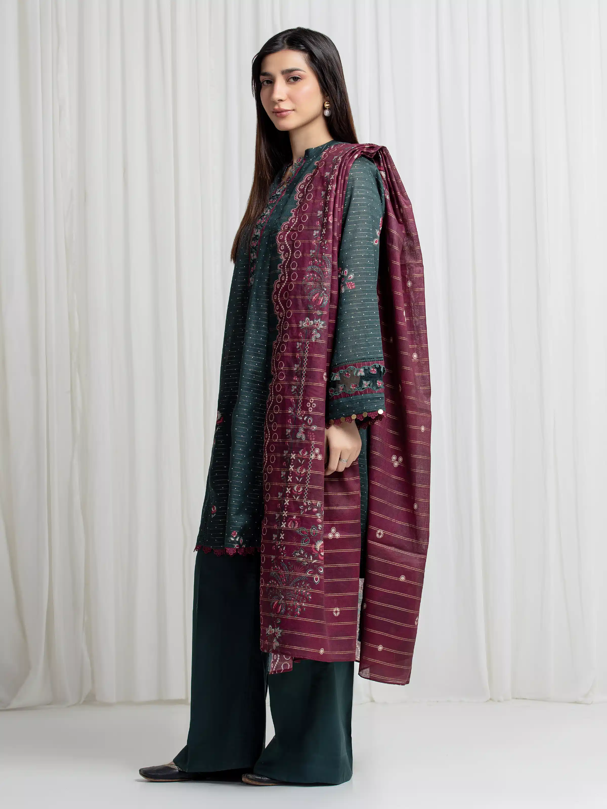 Printed Zari Lawn Suit - EWU6M6-072-3P - Image 5