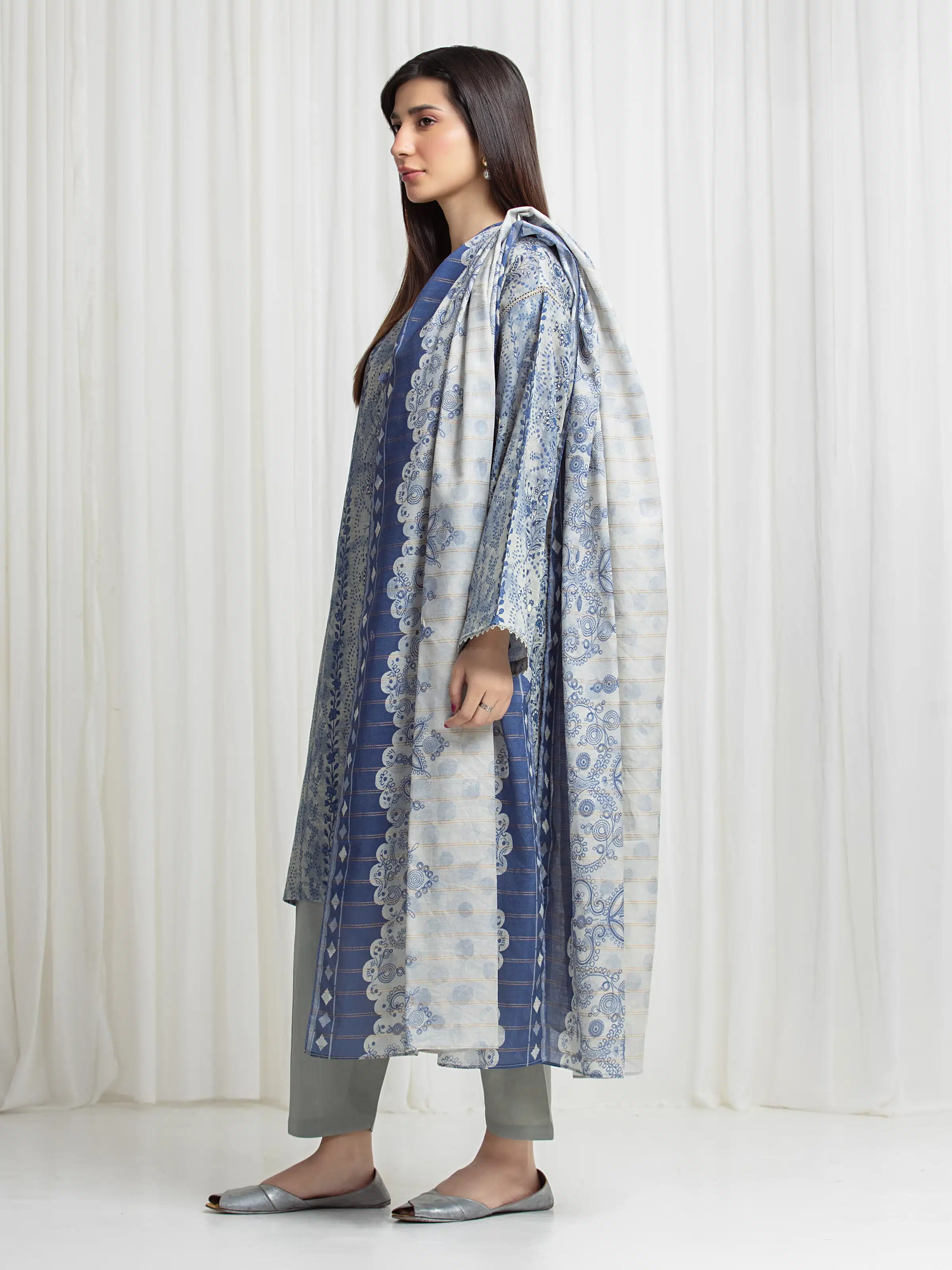 Printed Zari Lawn Suit - EWU6M6-075-3P - Image 5