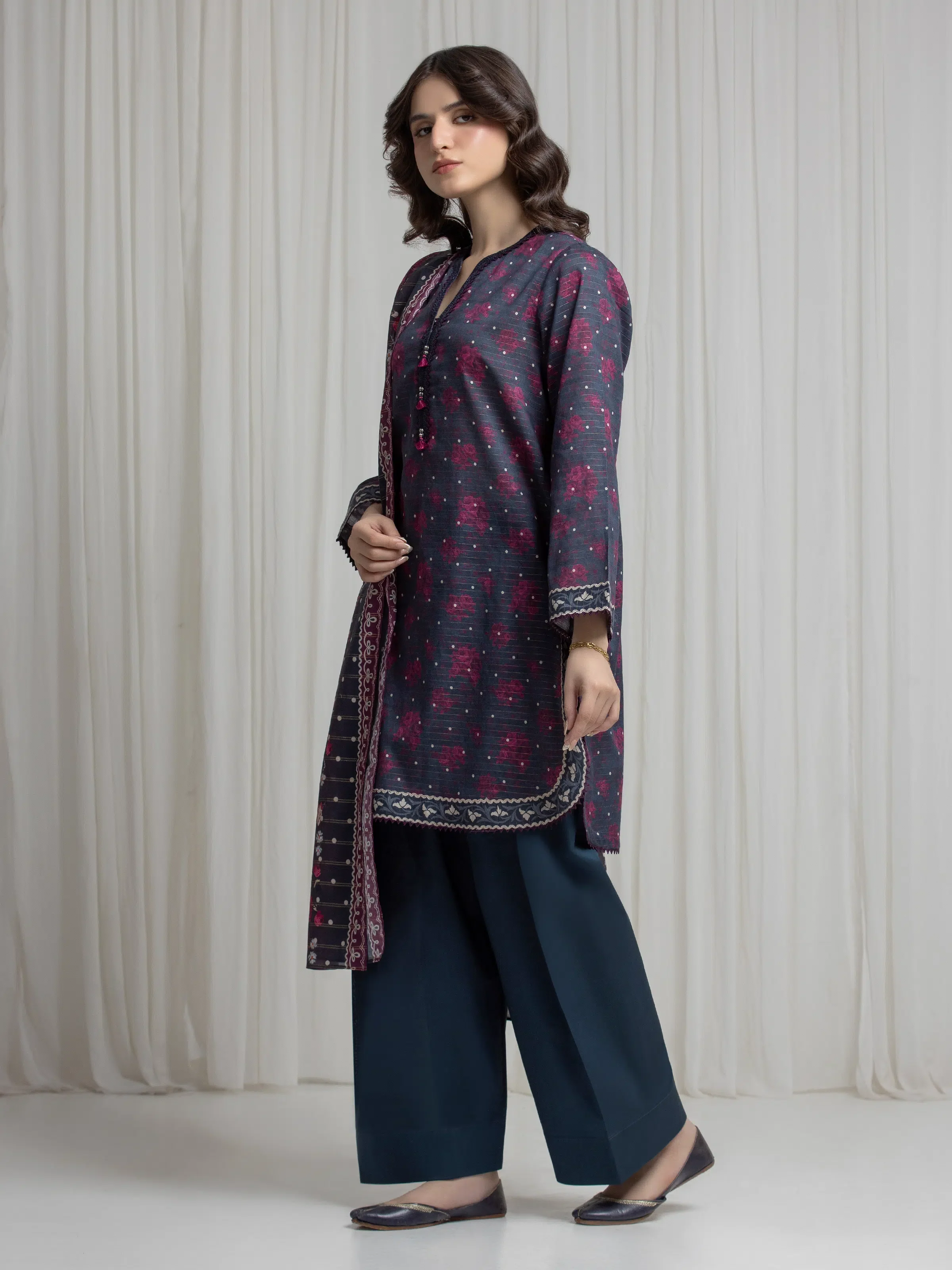Printed Zari Lawn Suit - EWU6M6-086-3P - Image 5
