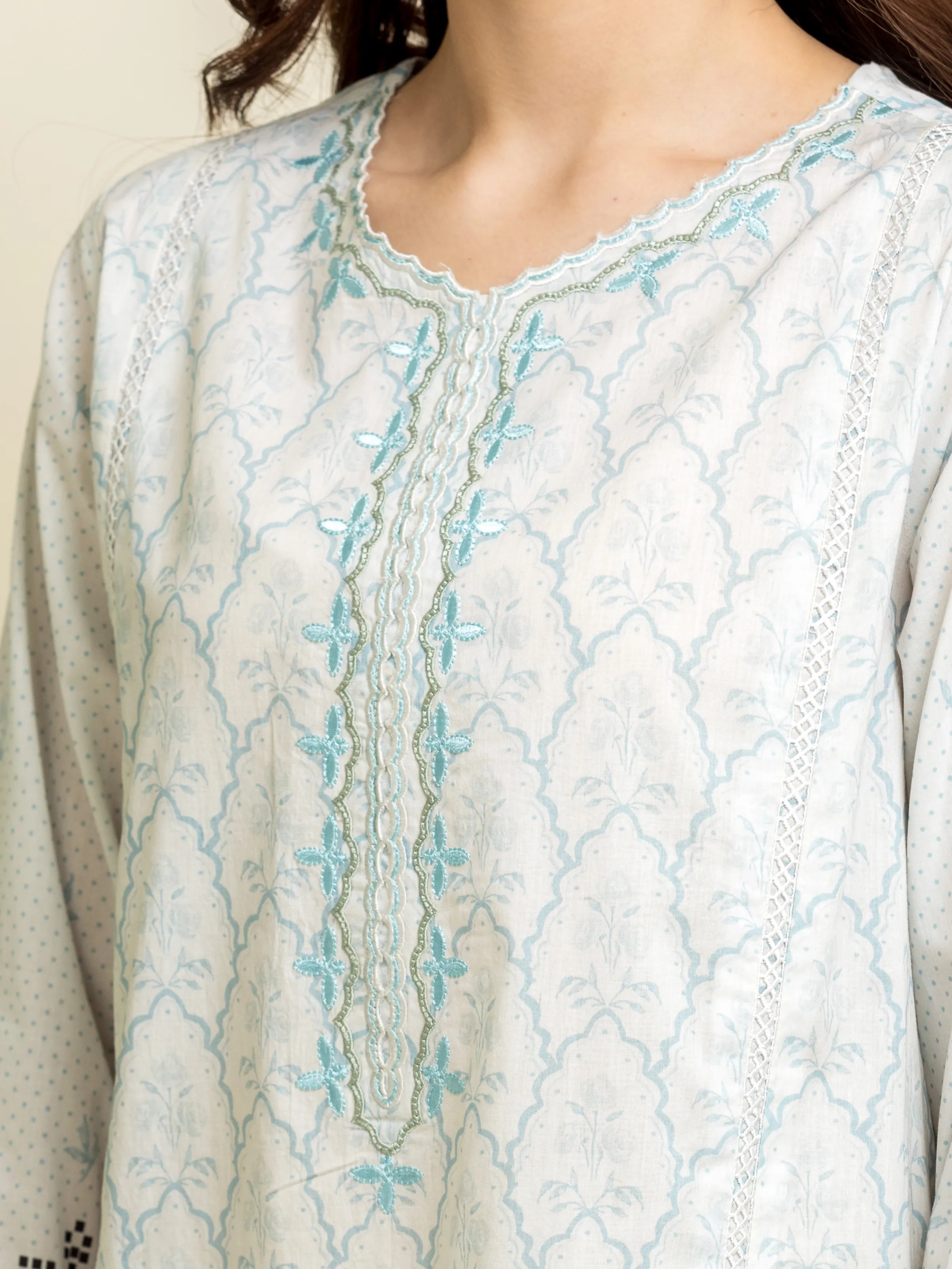 Embroidered Lawn Shirt - EWU5V1-31322S - Image 6