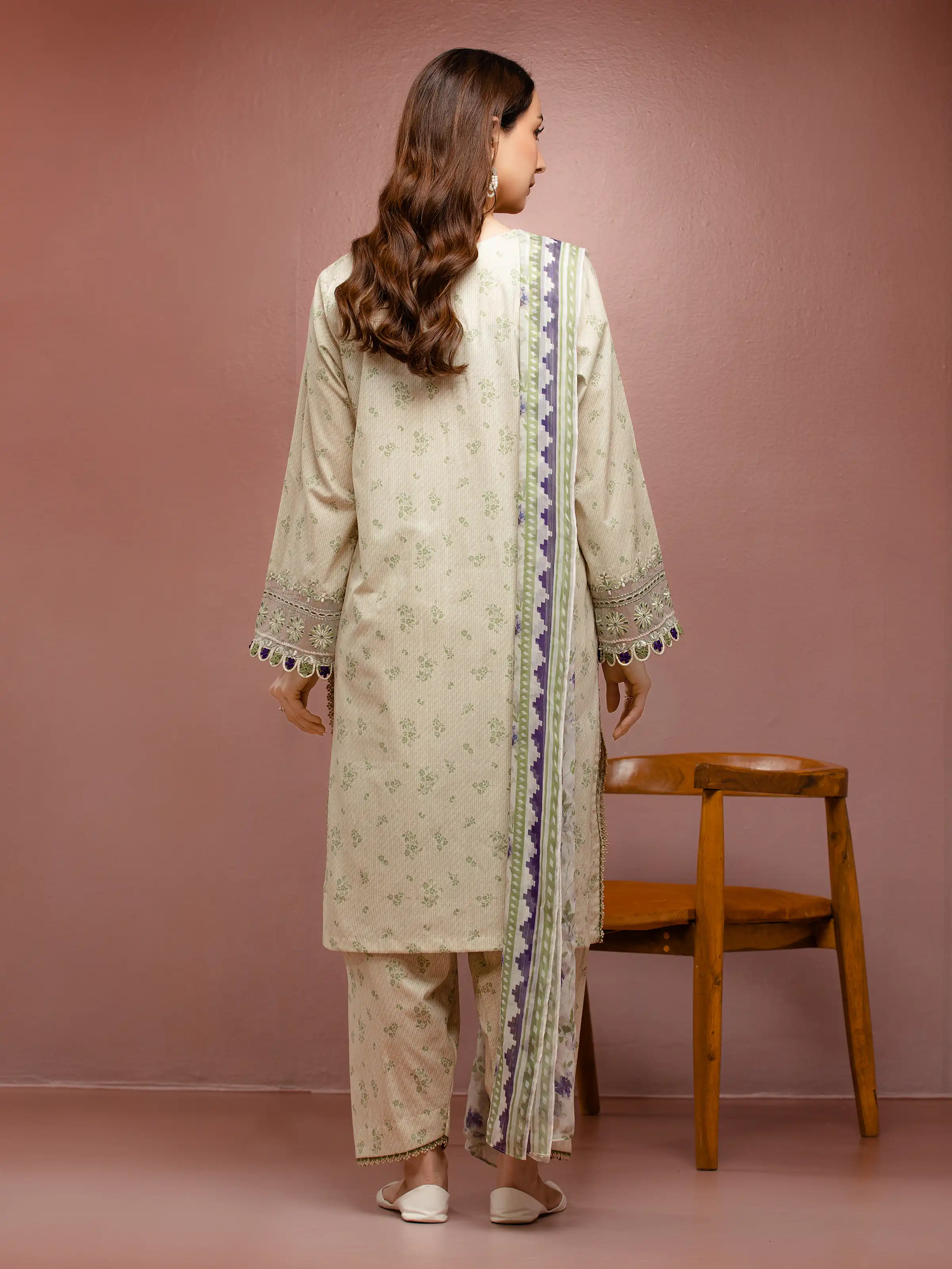 Embroidered Cambric Suit - EWU5V2-31058-3P - Image 2