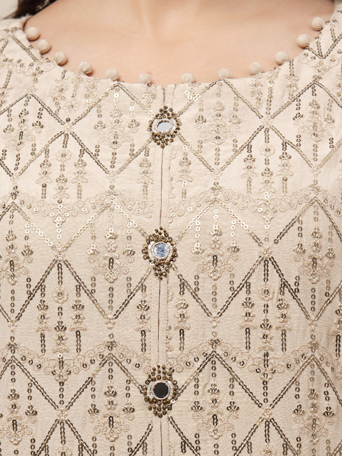 Embroidered Raw Silk Shirt Trouser - EWU23V16-26671ST - Image 5