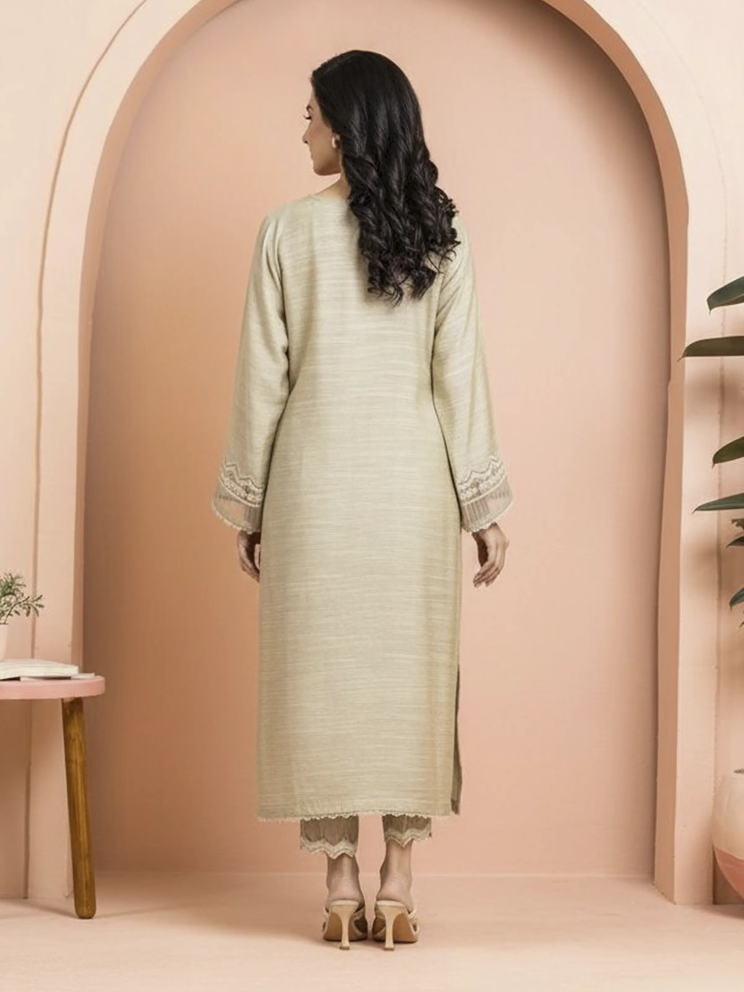 Embroidered Raw Silk Shirt Trouser - EWU24V16-30002ST - Image 2