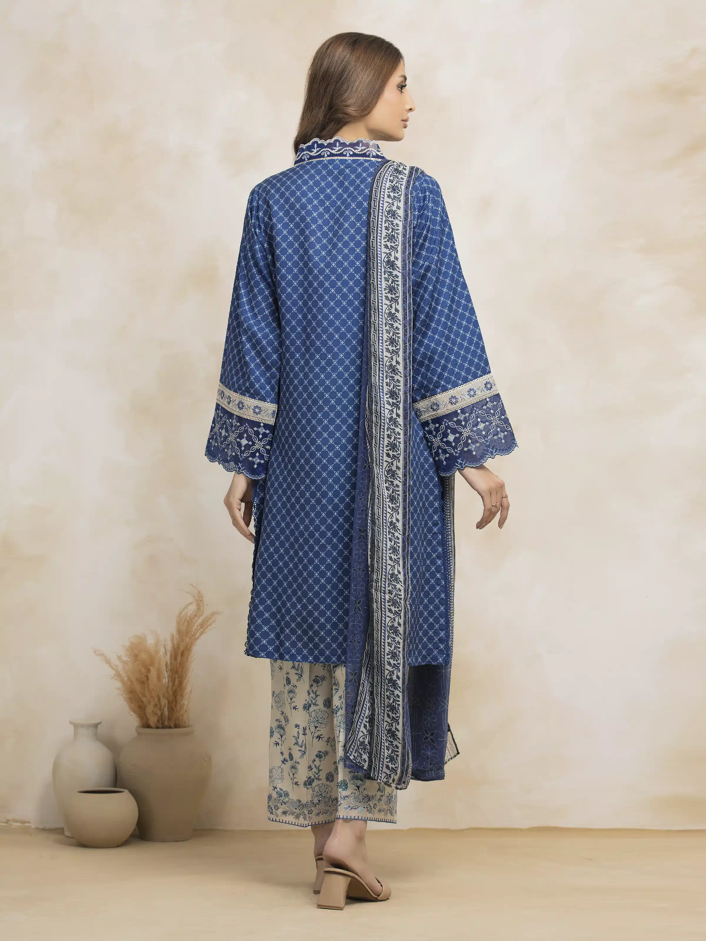 Embroidered Raw Silk Suit - EWU5V16-30378-3P - Image 5