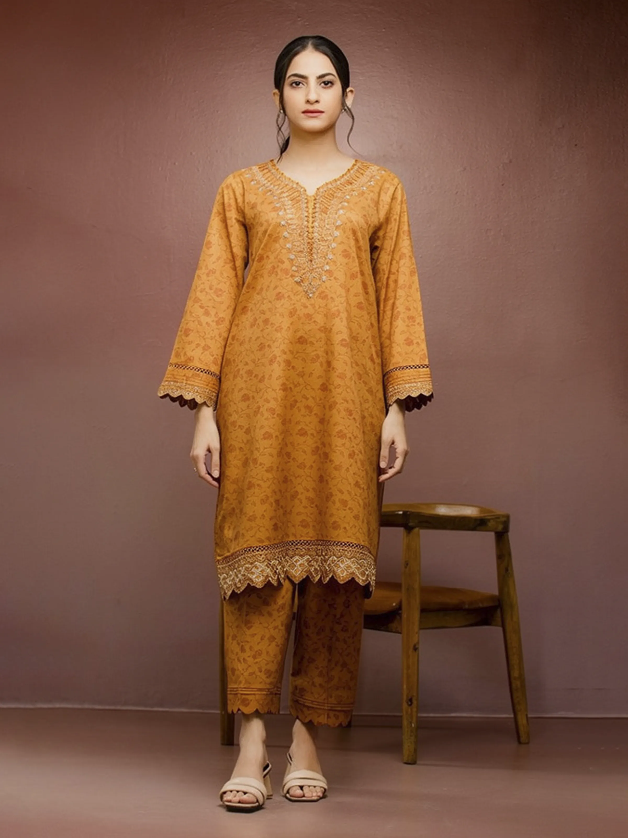 Embroidered Cambric Shirt Trouser - EWU5V2-31056ST