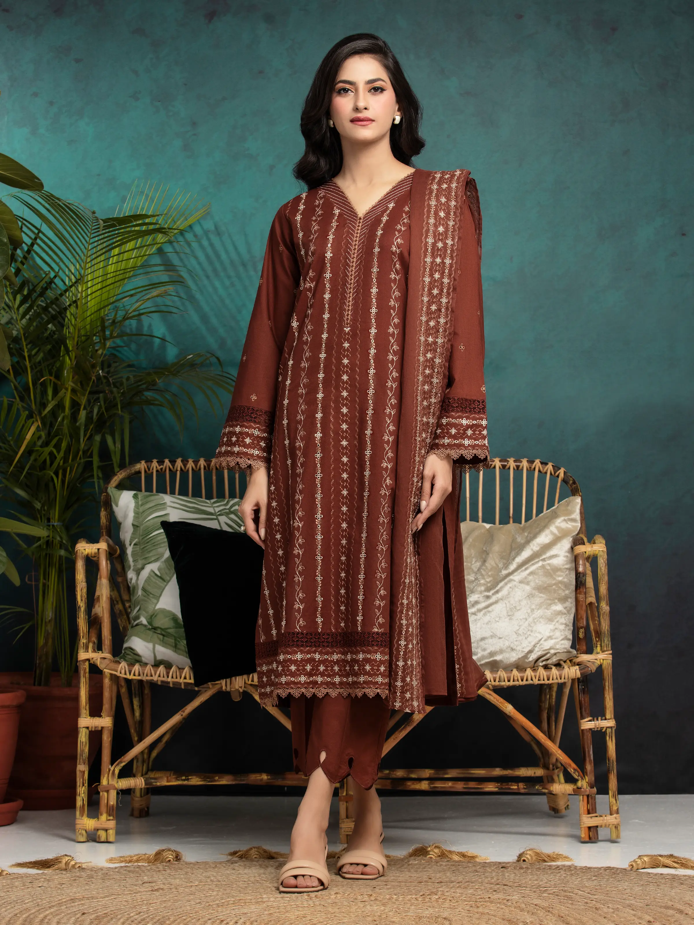 Embroidered Cambric Suit - EWU5V2-31023-3P