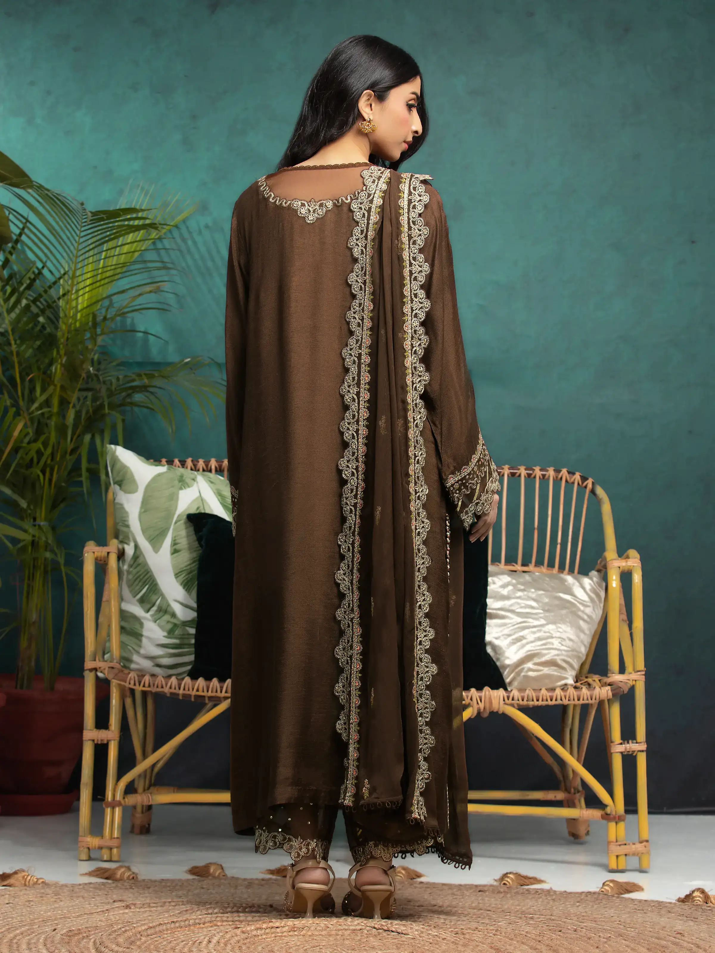 Embroidered Raw Silk Suit - EWU24V16-30286-3P - Image 2