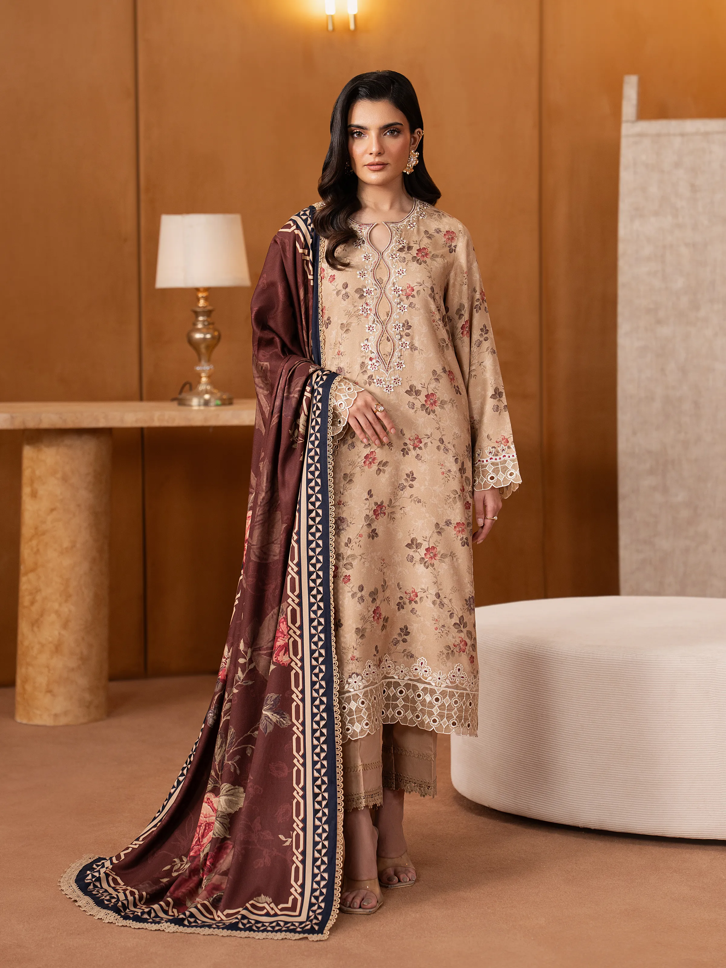Embroidered Twill Viscose Suit - EWU5V20-32087-3P