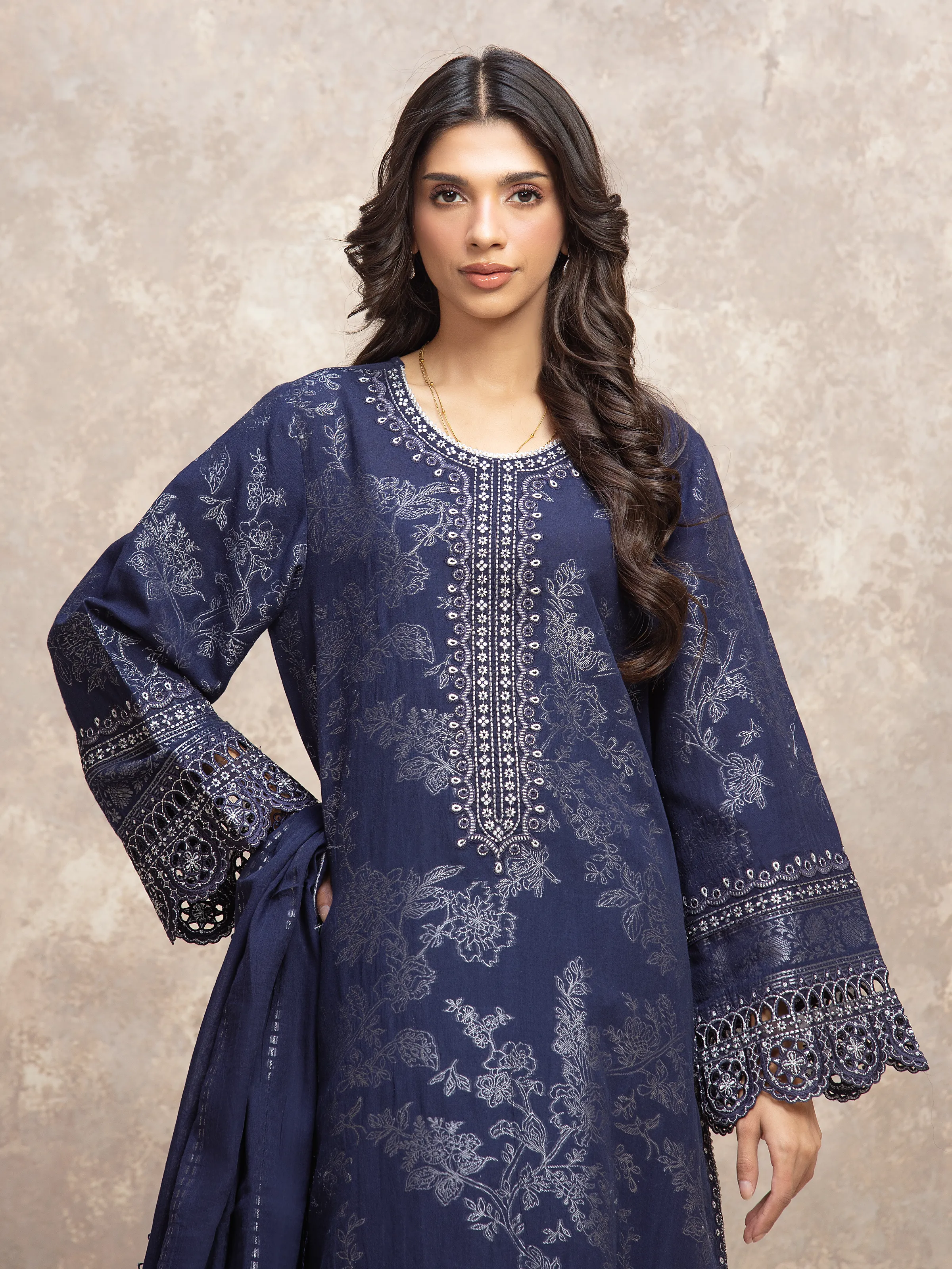 Embroidered Jacquard Suit - EWU5V3-31852-3P - Image 2