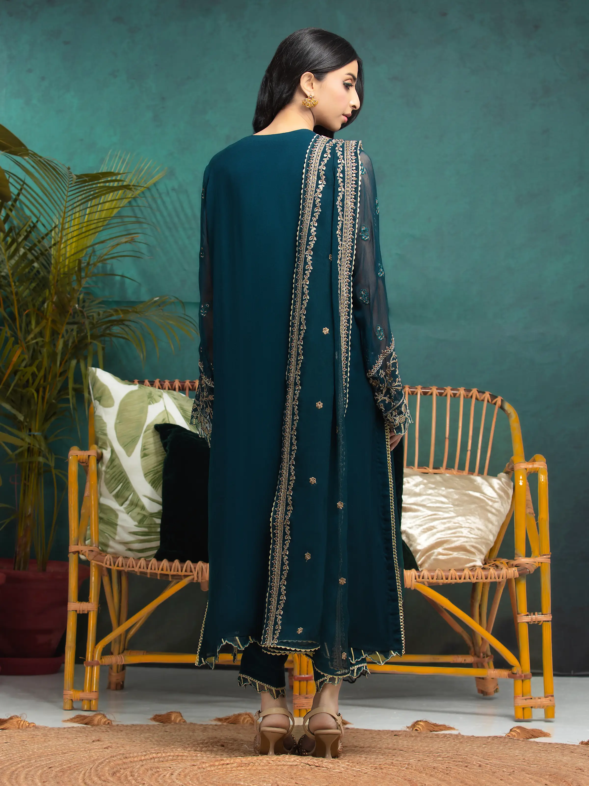 Embroidered Chiffon Suit - EWU24V5-30322-3P - Image 2