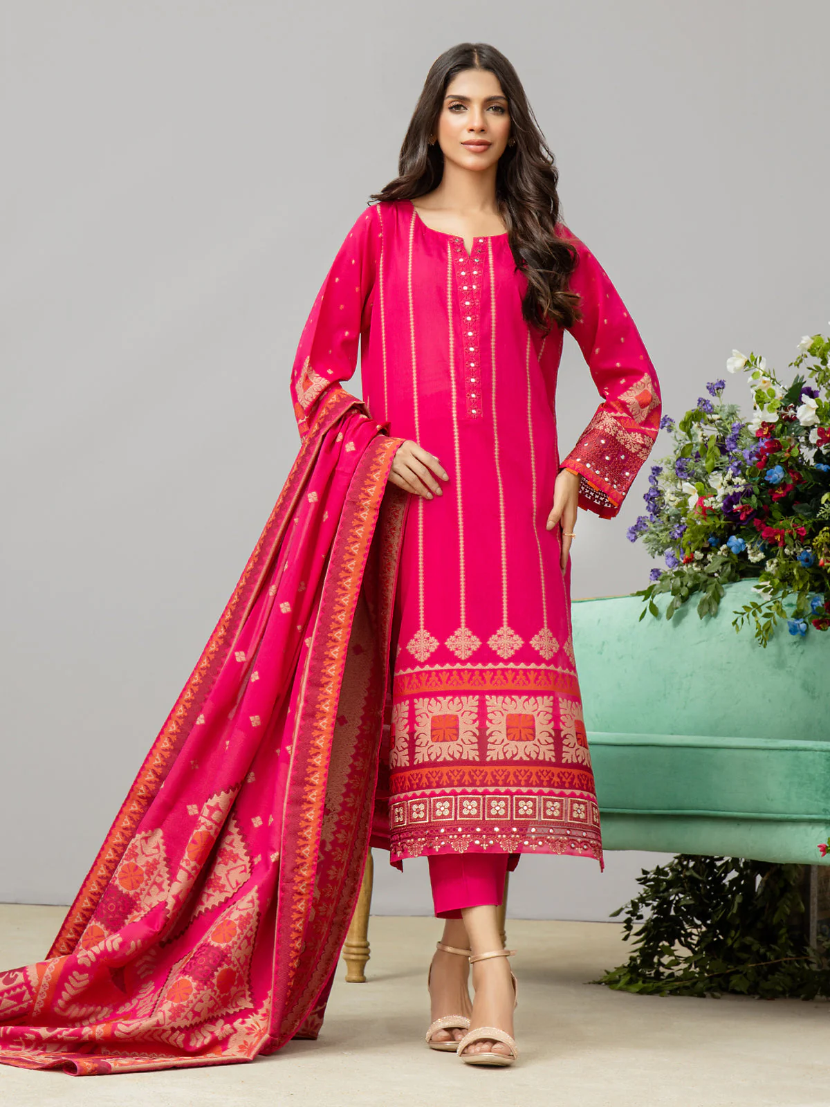 Embroidered Jacquard Shirt Trouser - EWU24V3-26752ST