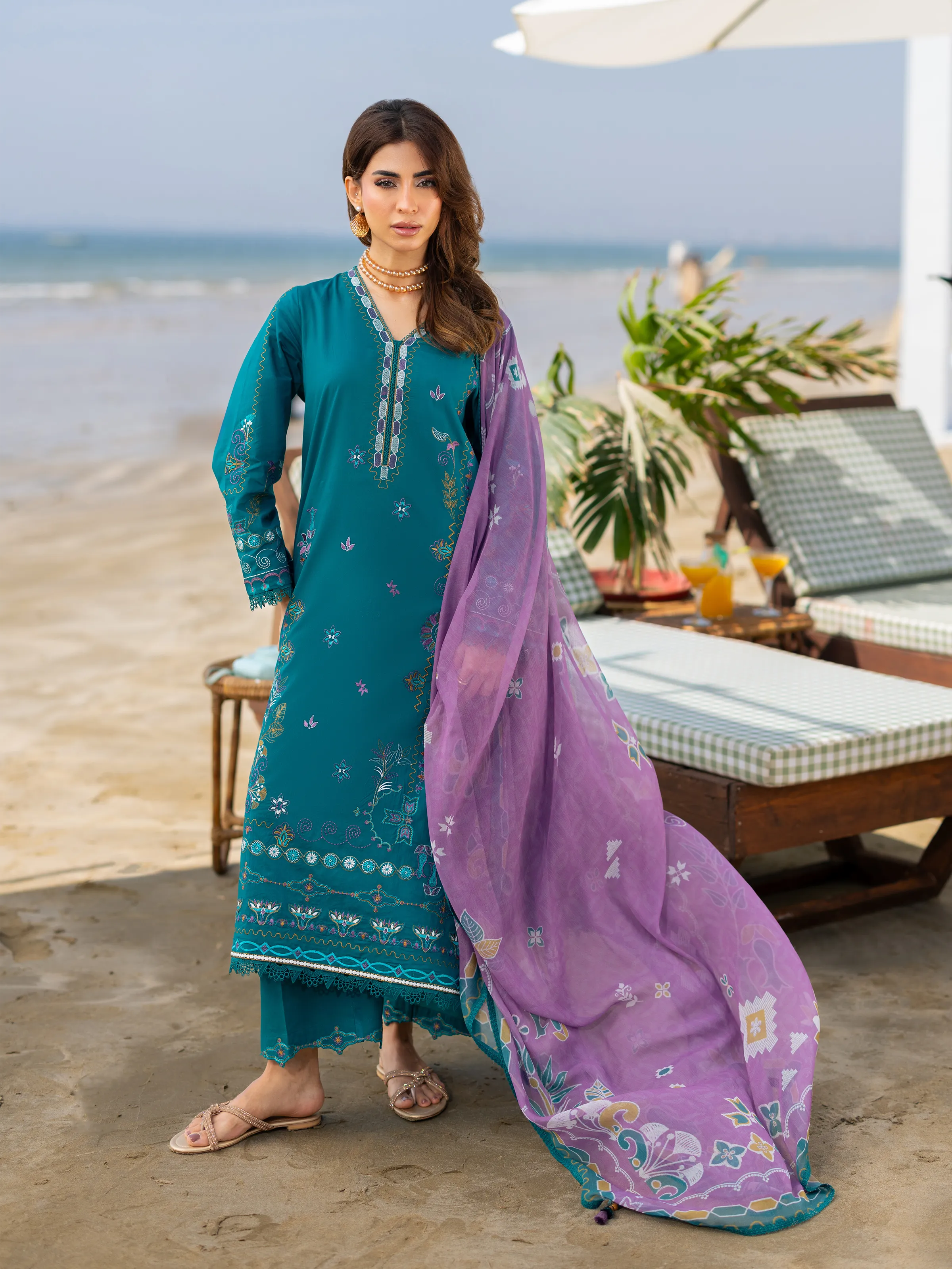 Embroidered Cambric Suit - EWU6V2-33450-3P - Image 4