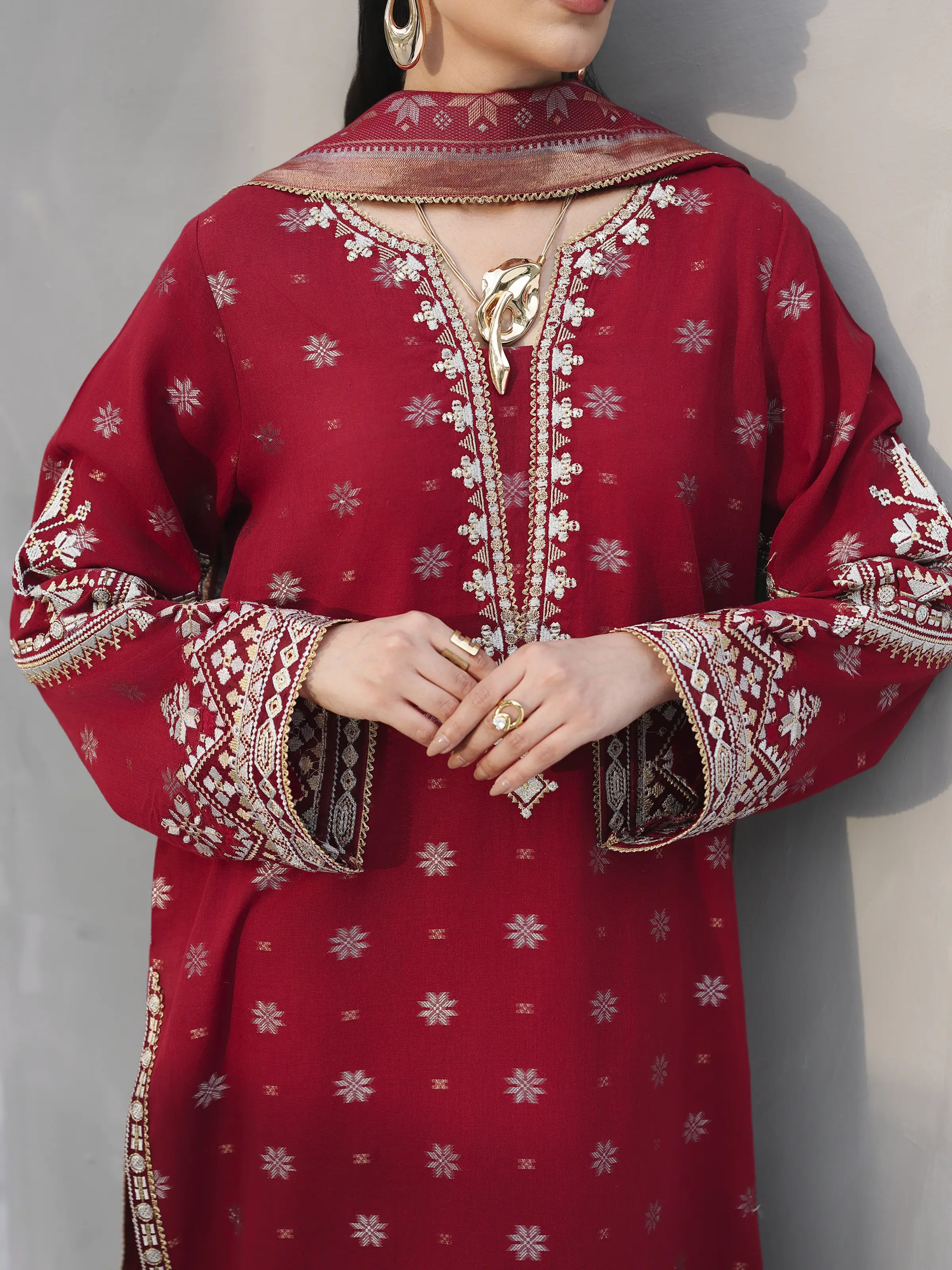Embroidered Jacquard Suit - EWU6V3-33460-3P - Image 3
