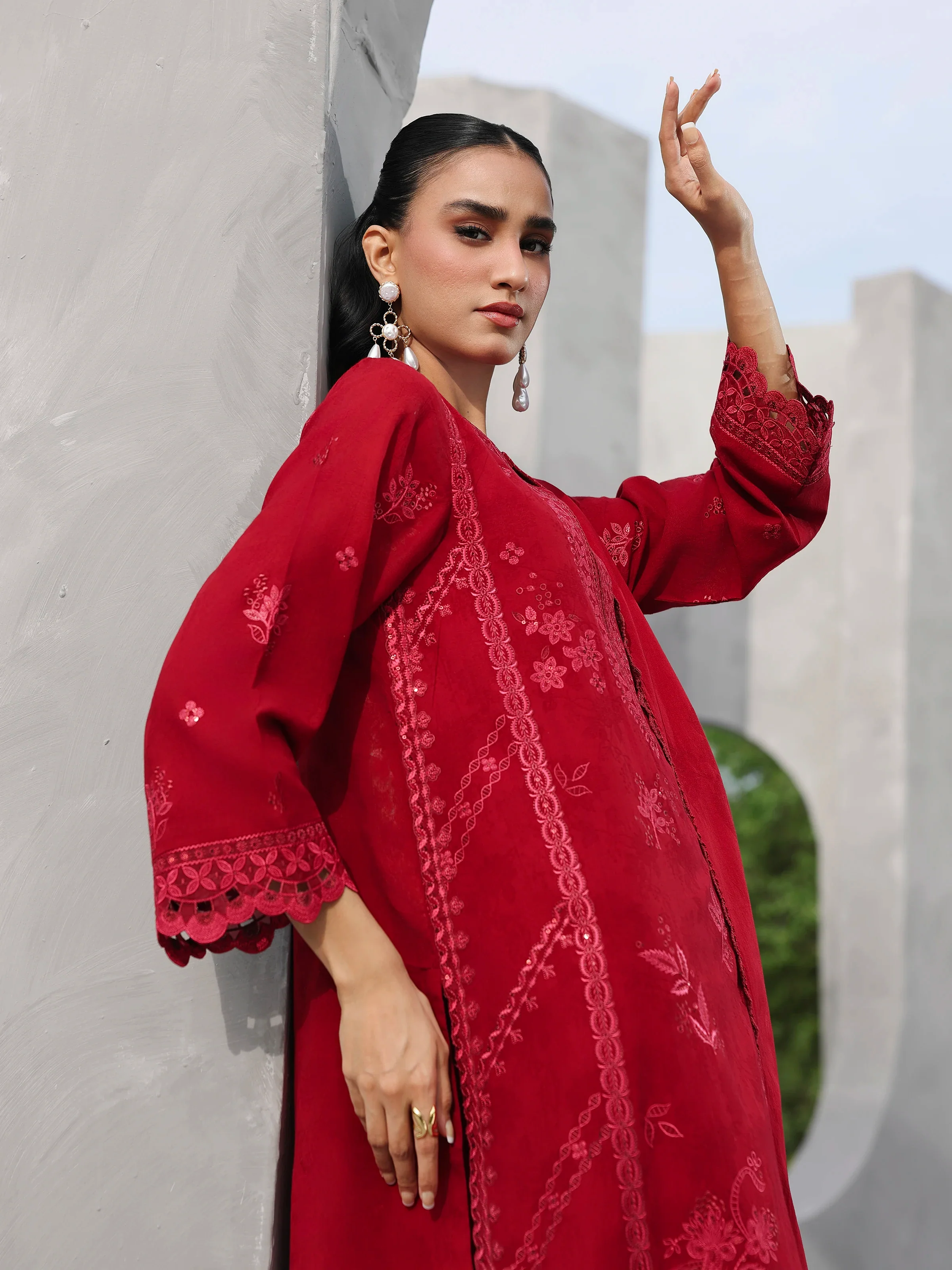 Embroidered Jacquard Suit - EWU6V3-33465-3P - Image 2