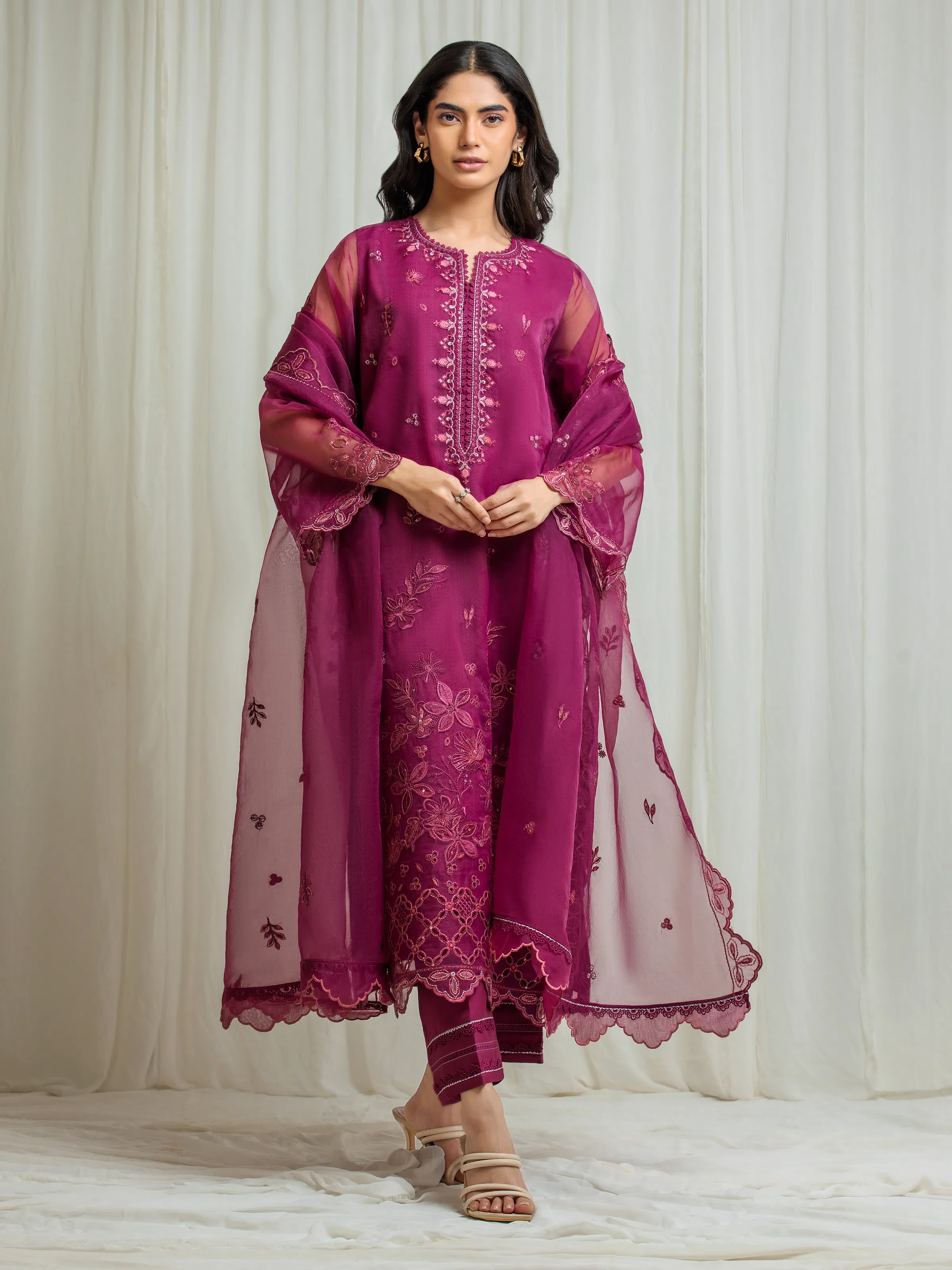 Embroidered Organza Suit - EWU5V4-31262-3P