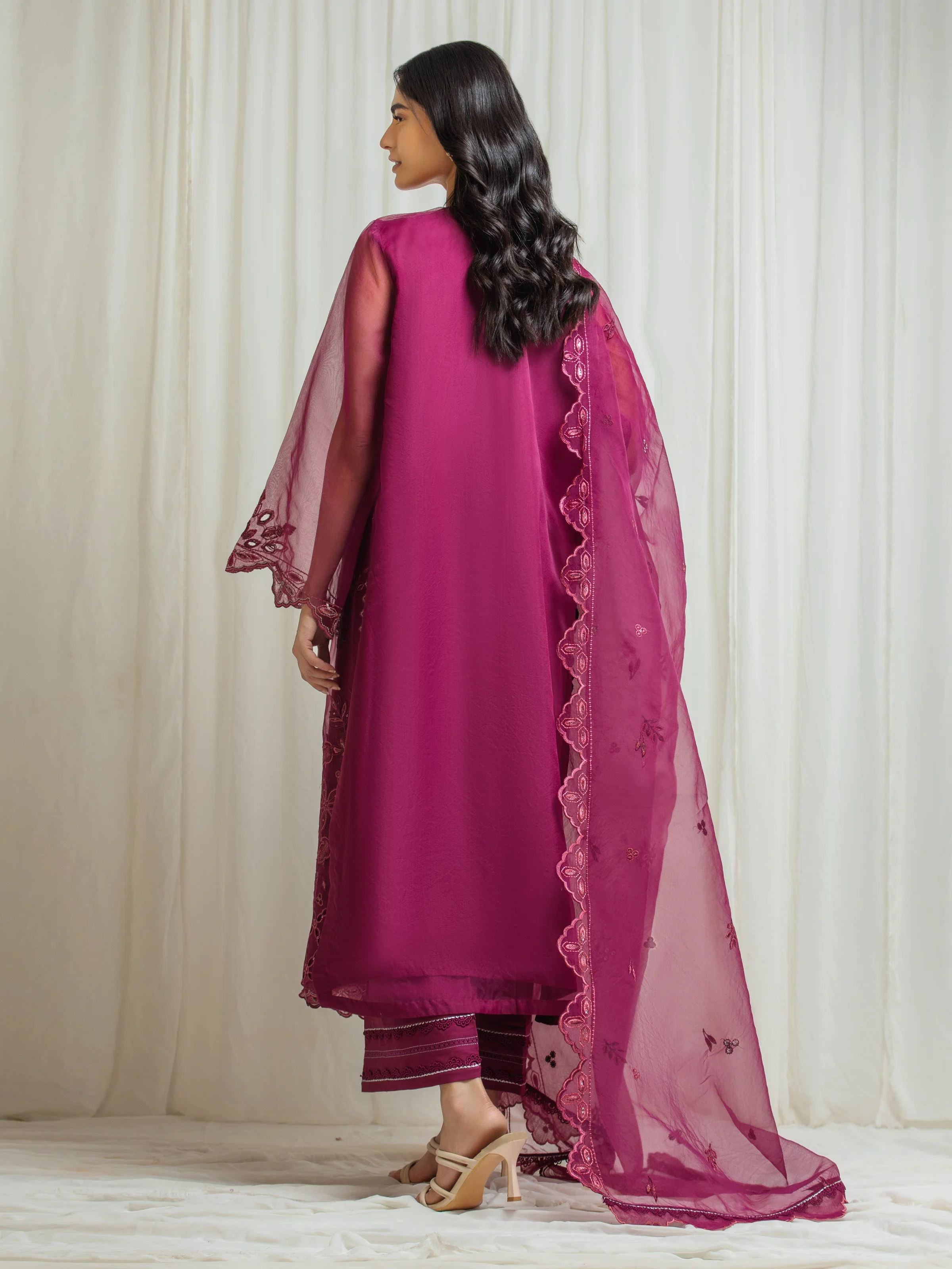Embroidered Organza Suit - EWU5V4-31262-3P - Image 6