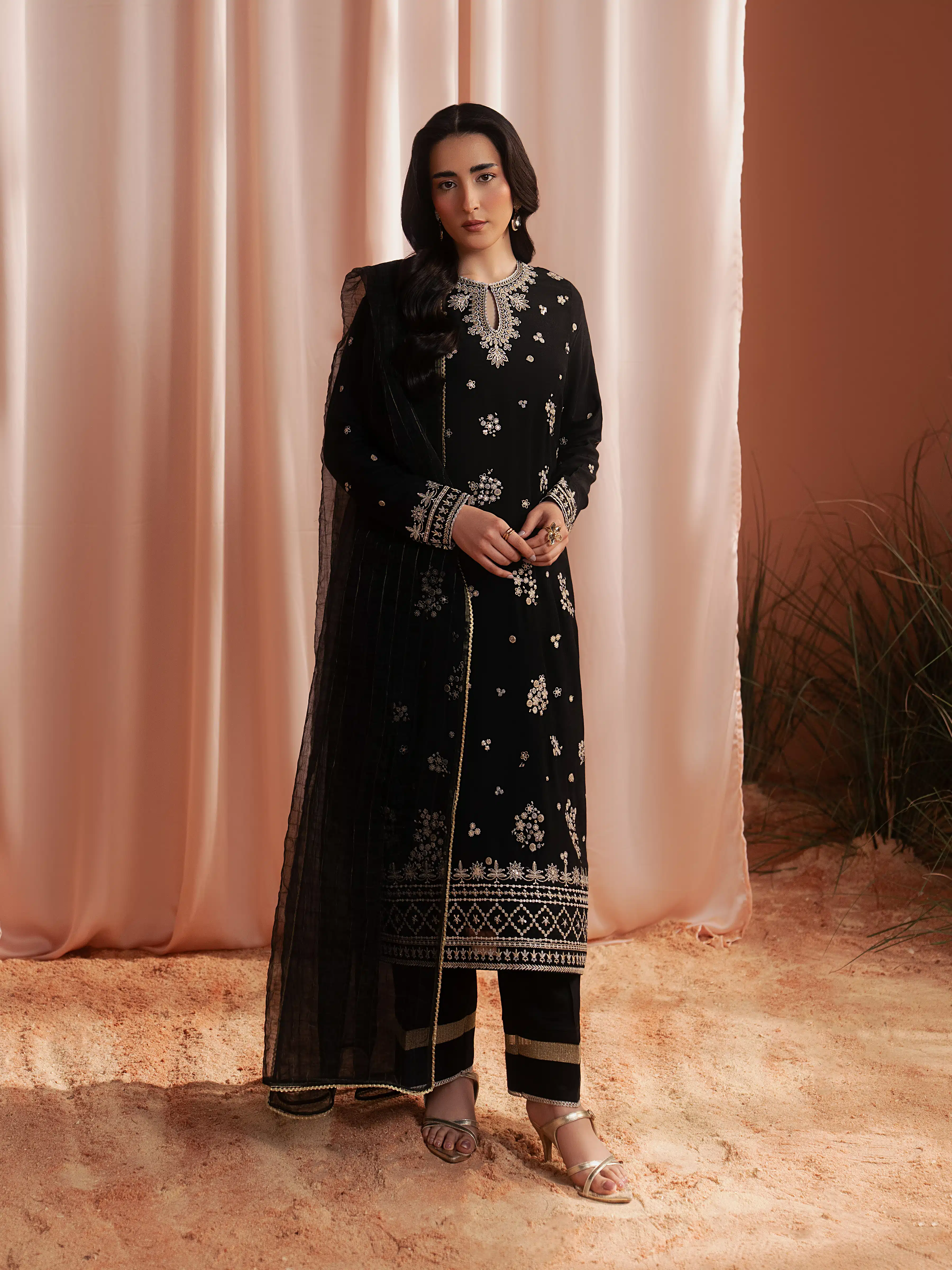 Embroidered Silk Suit - EWU6V16-32099-3P