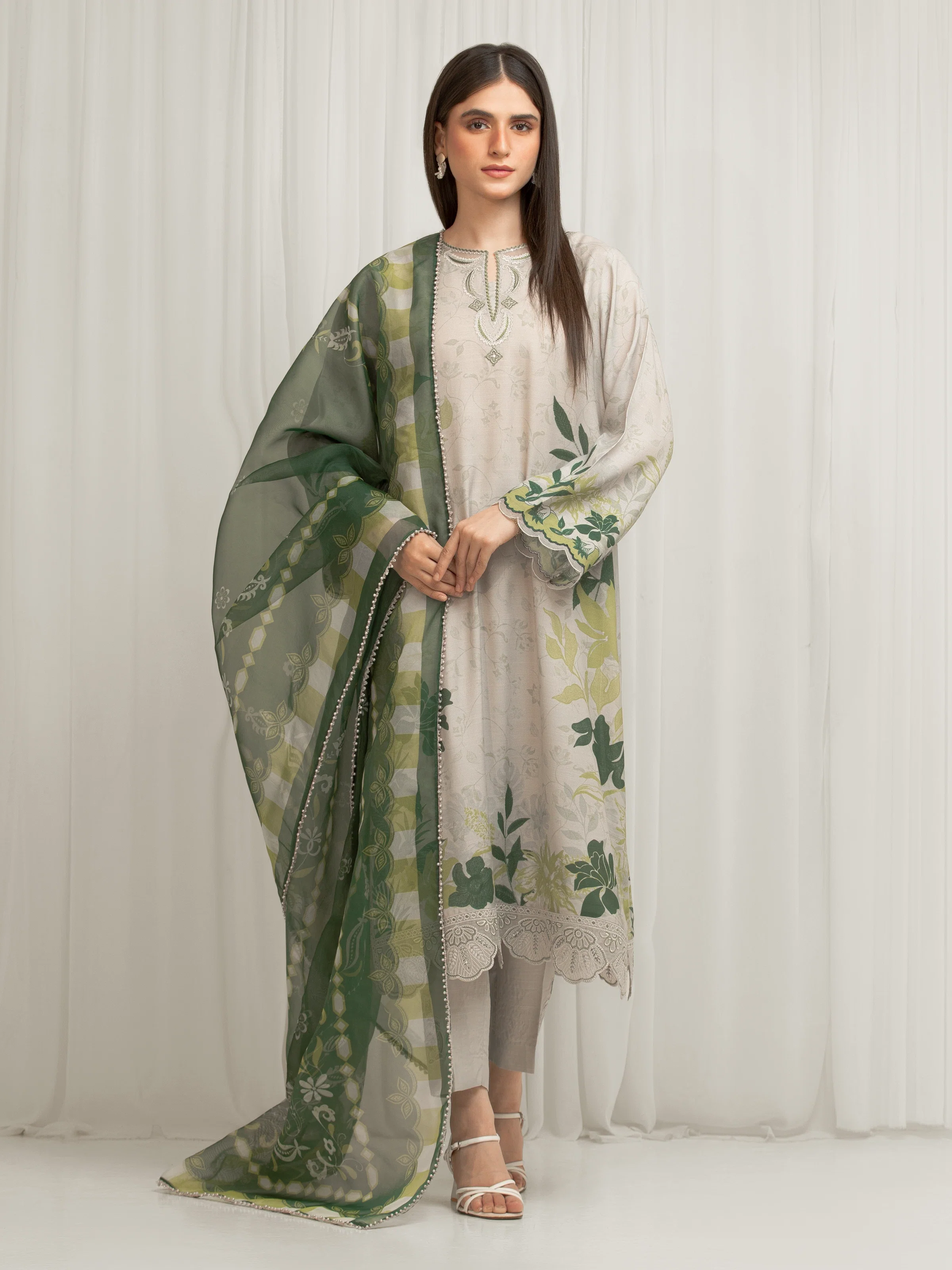 Embroidered Raw Silk Suit - EWU6V16-33534-3P