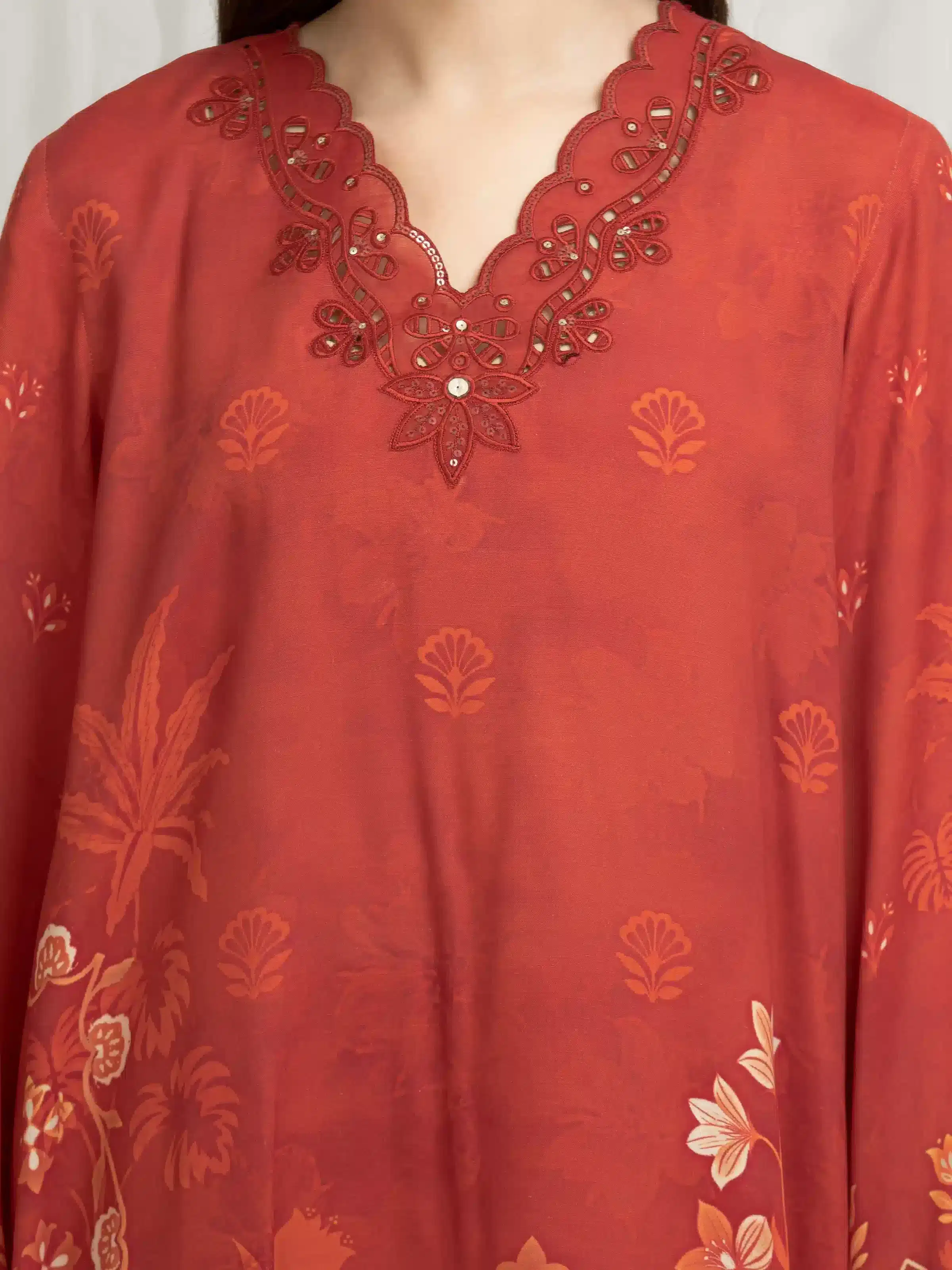 Embroidered Raw Silk Suit - EWU6V16-33537-3P - Image 4