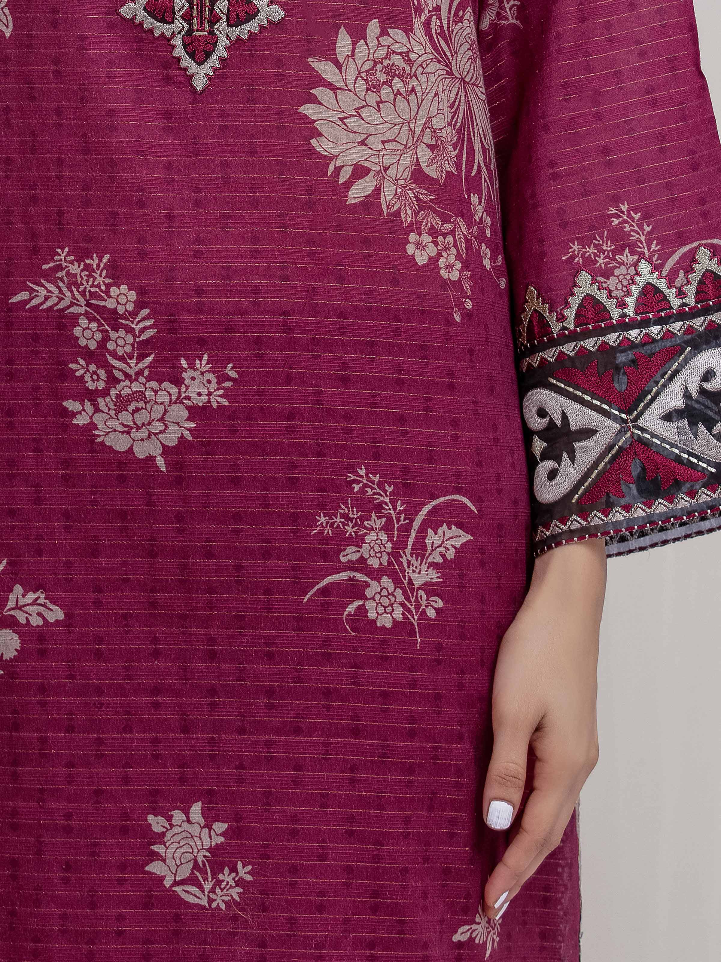 Embroidered Zari Lawn Suit - EWU6V23-33407-3P - Image 3