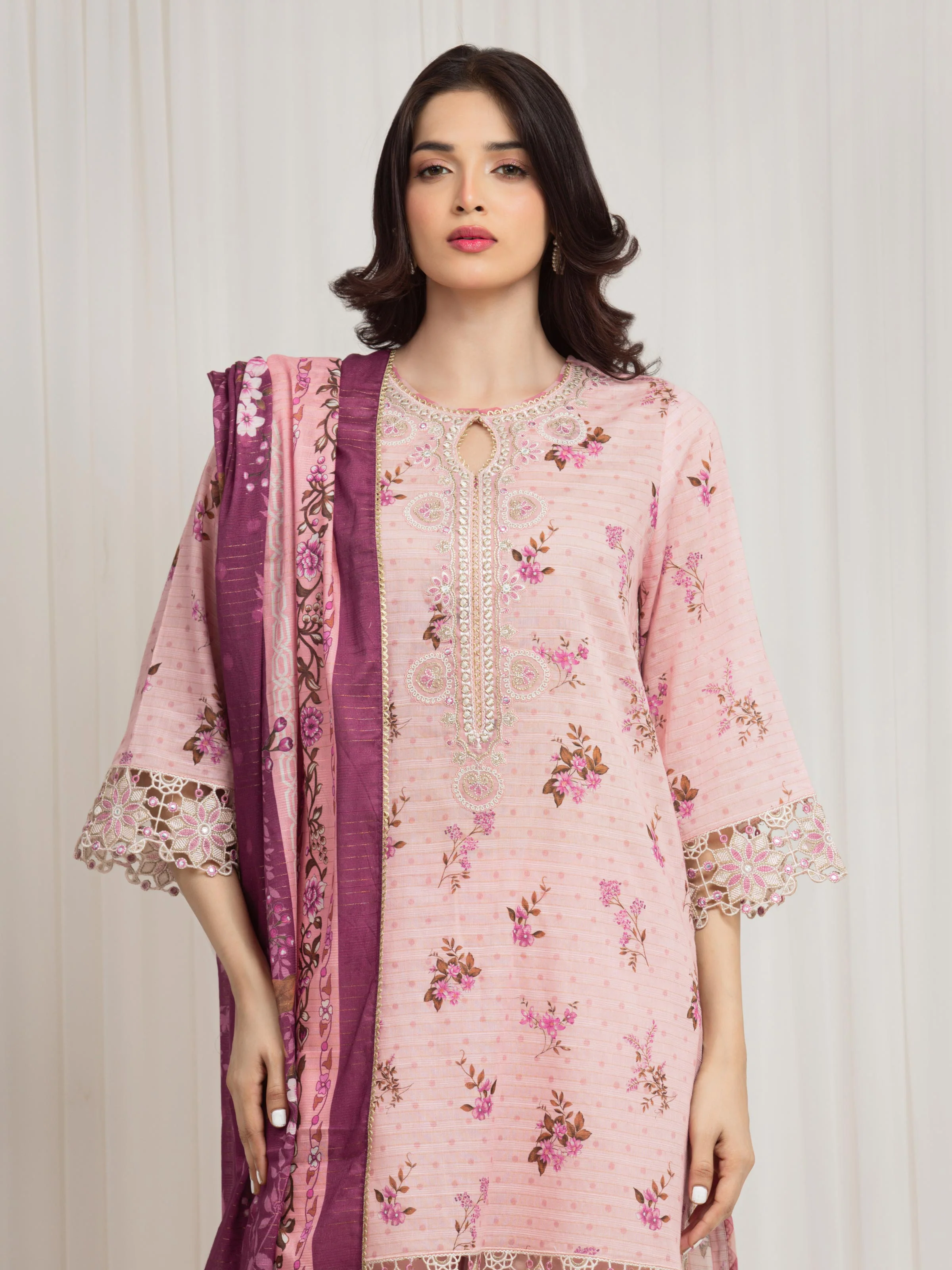 Embroidered Zari Lawn Suit - EWU6V23-33414-3P - Image 2