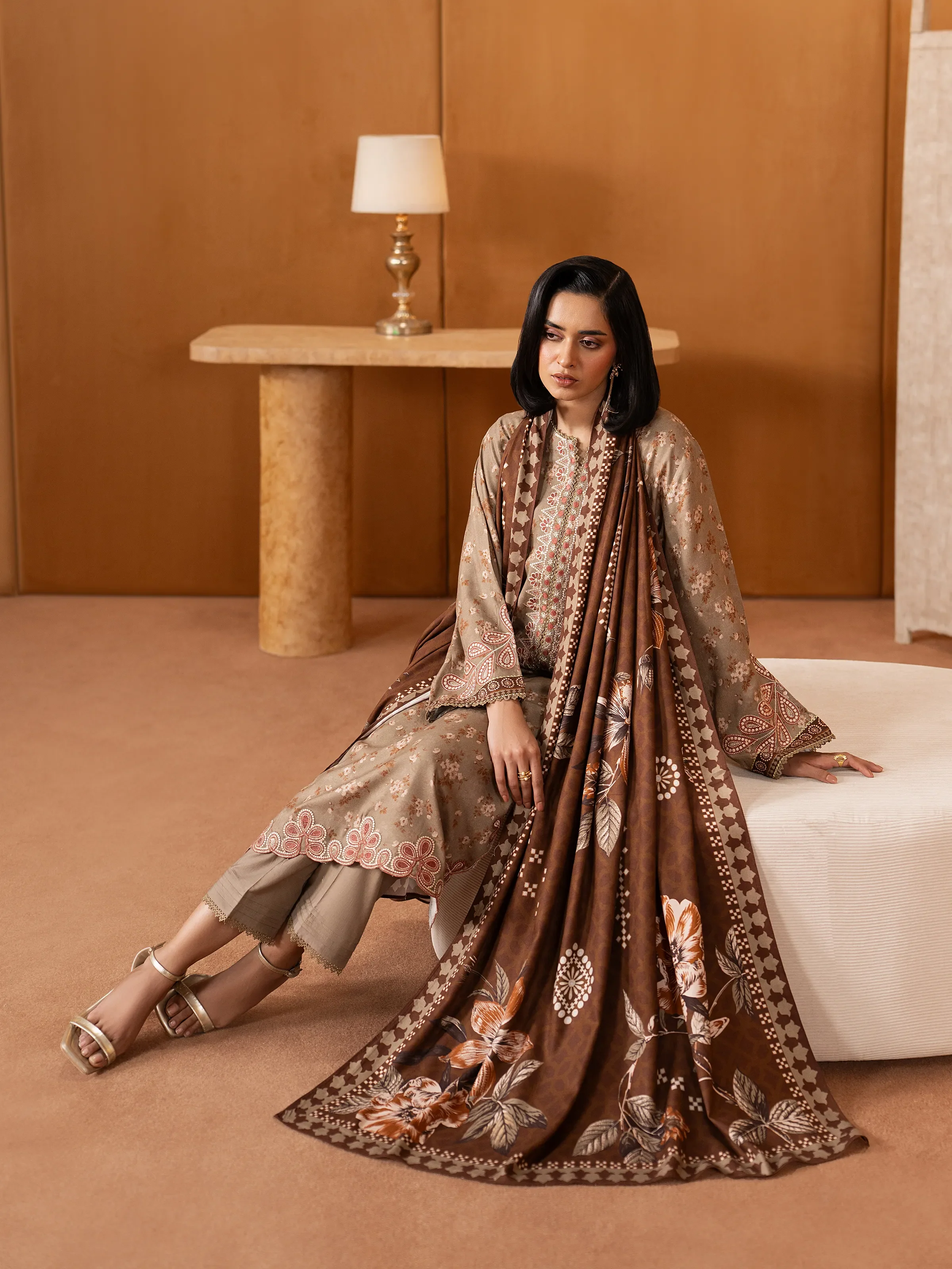 Embroidered Twill Viscose Suit - EWU5V20-32089-3P - Image 5