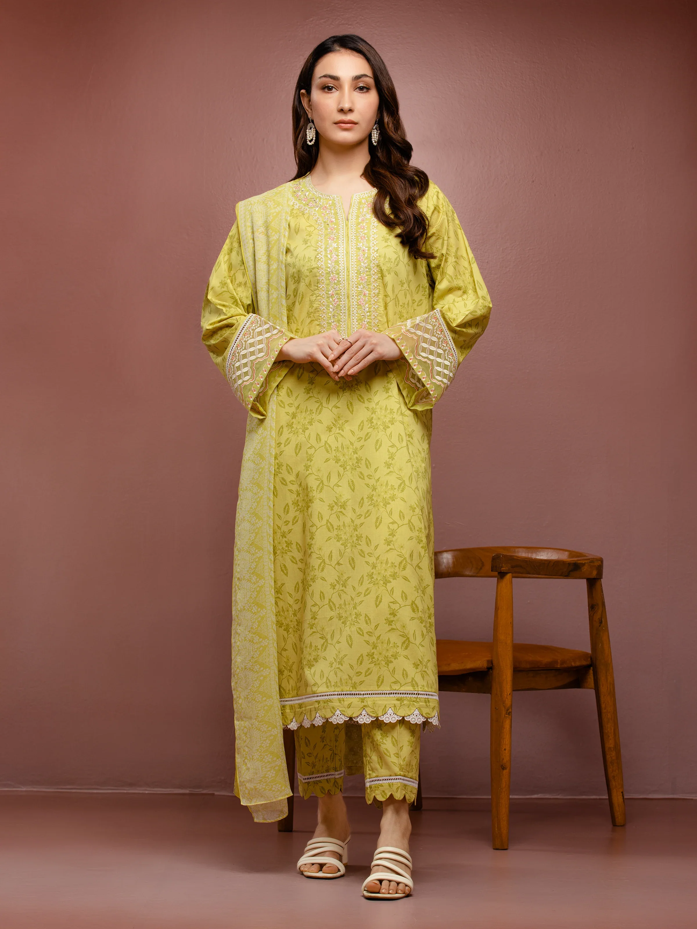 Embroidered Cambric Suit - EWU5V2-31070-3P