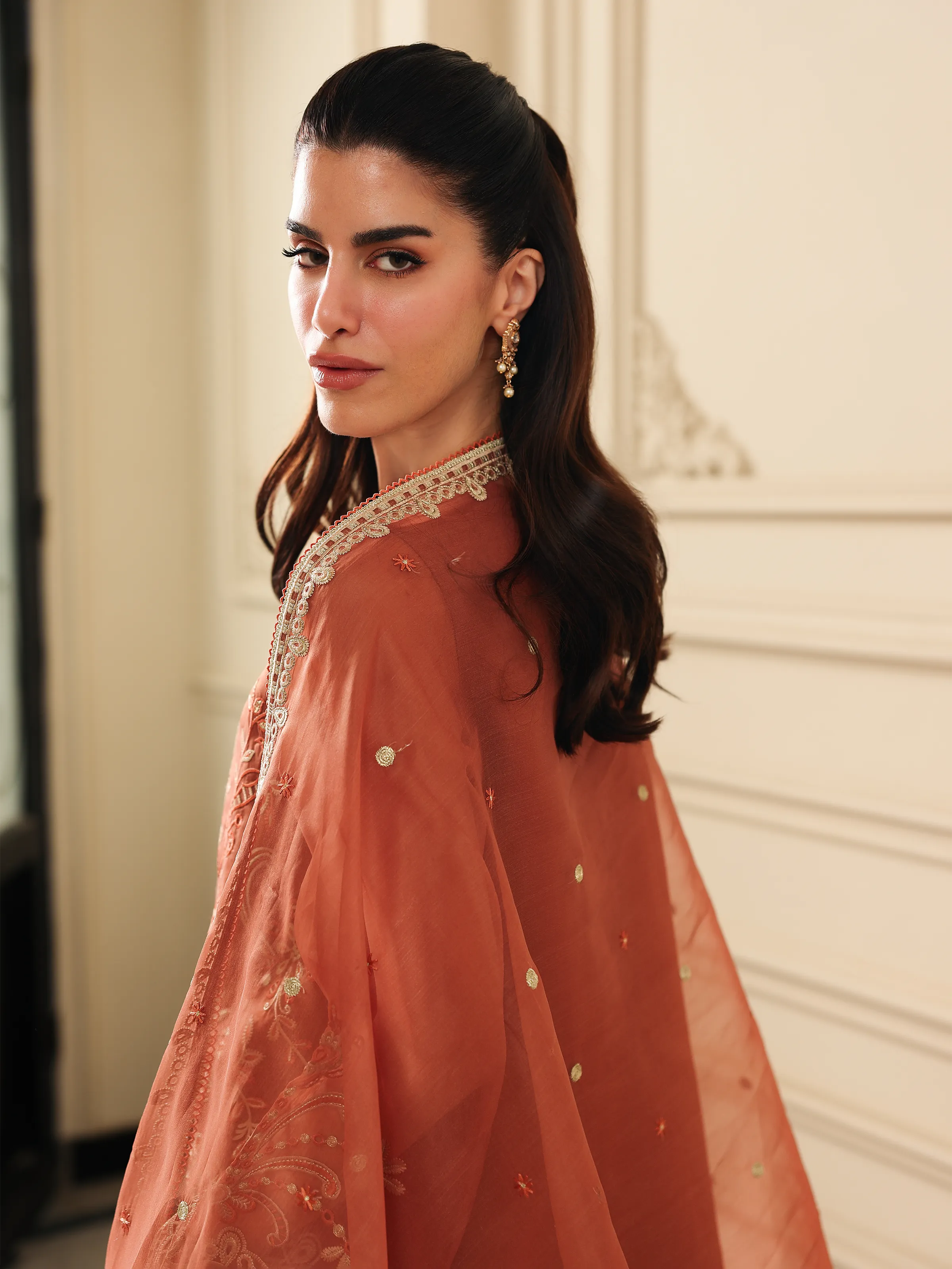 Embroidered Organza Suit - EWU5V4-31269-3P - Image 6