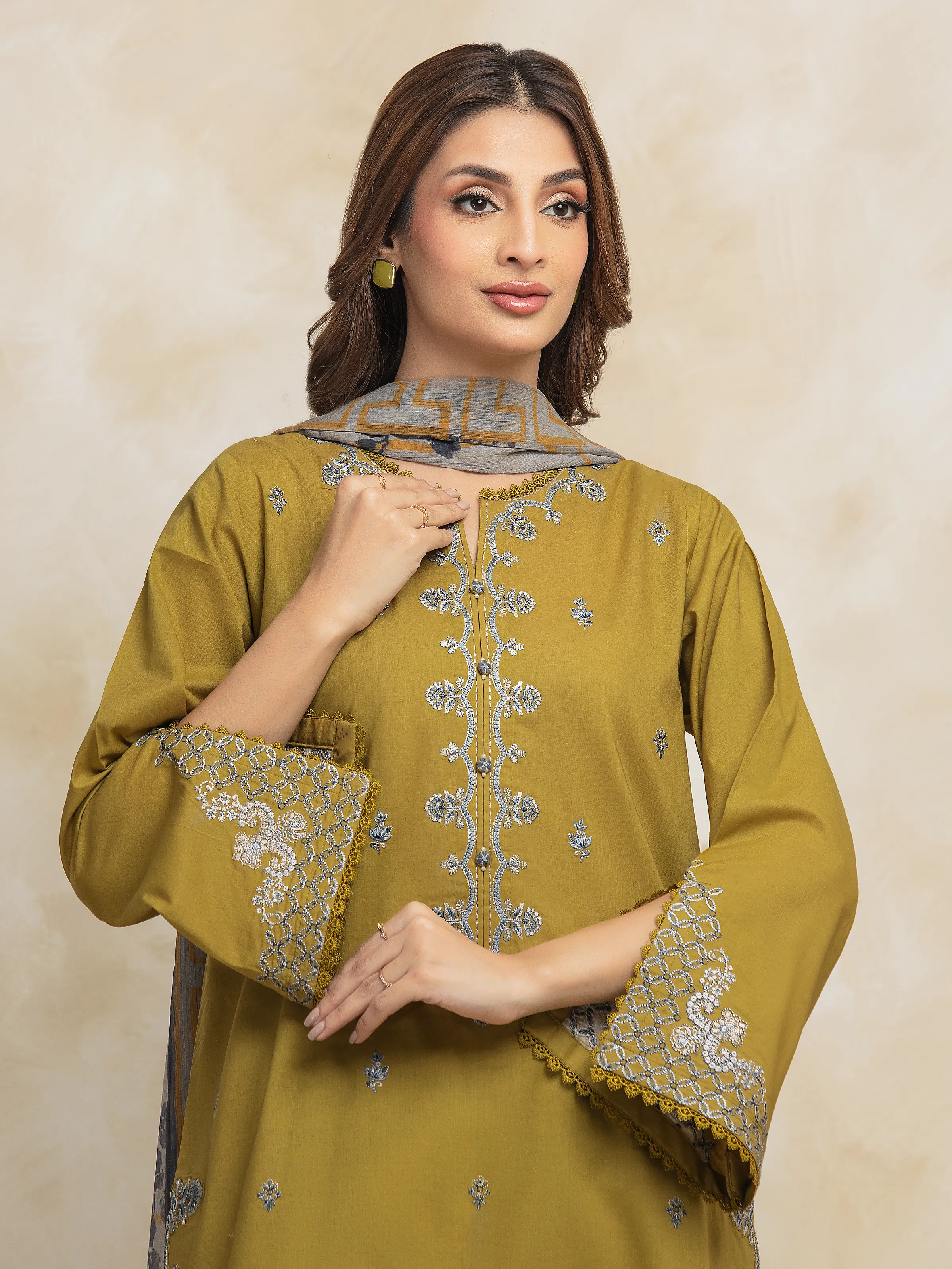Embroidered Cambric Suit - EWU5V2-31033-3P - Image 4