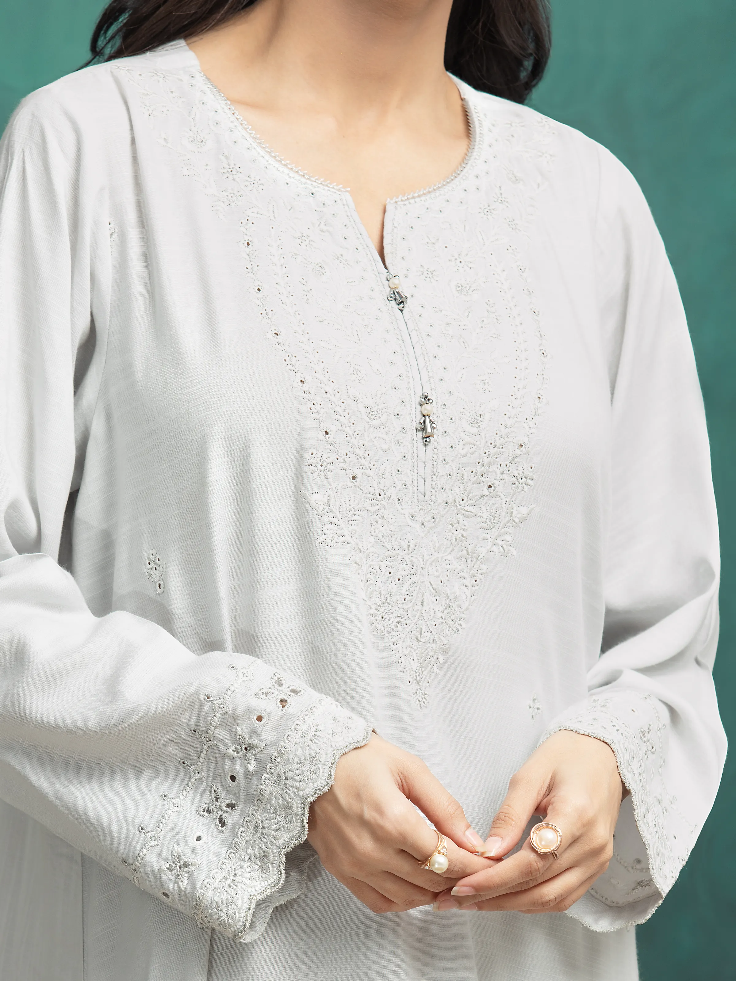 Embroidered Raw Silk Suit - EWU24V16-30283-3P - Image 4