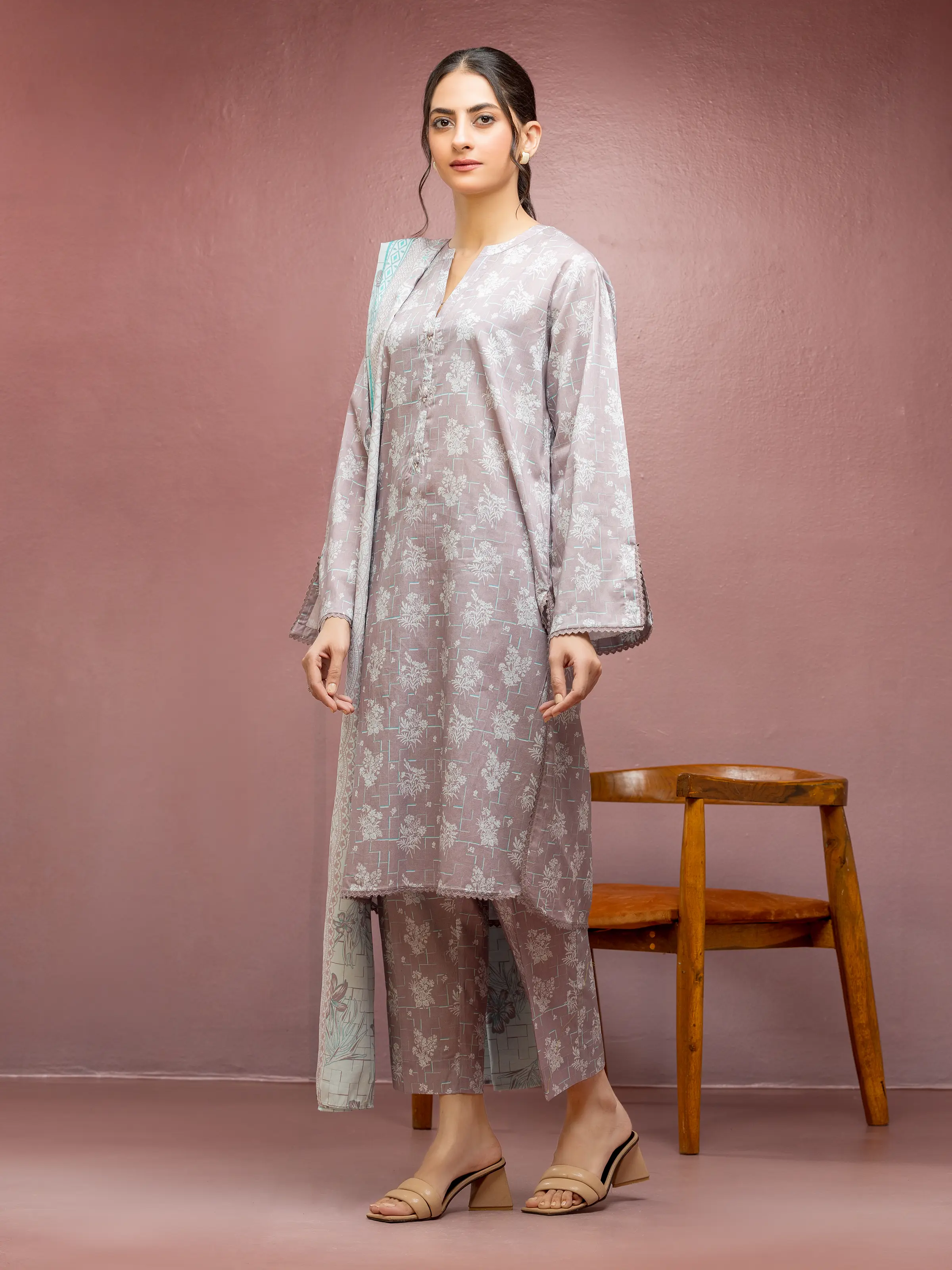 Printed Lawn Suit - EWU5A1-35093-3P - Image 3